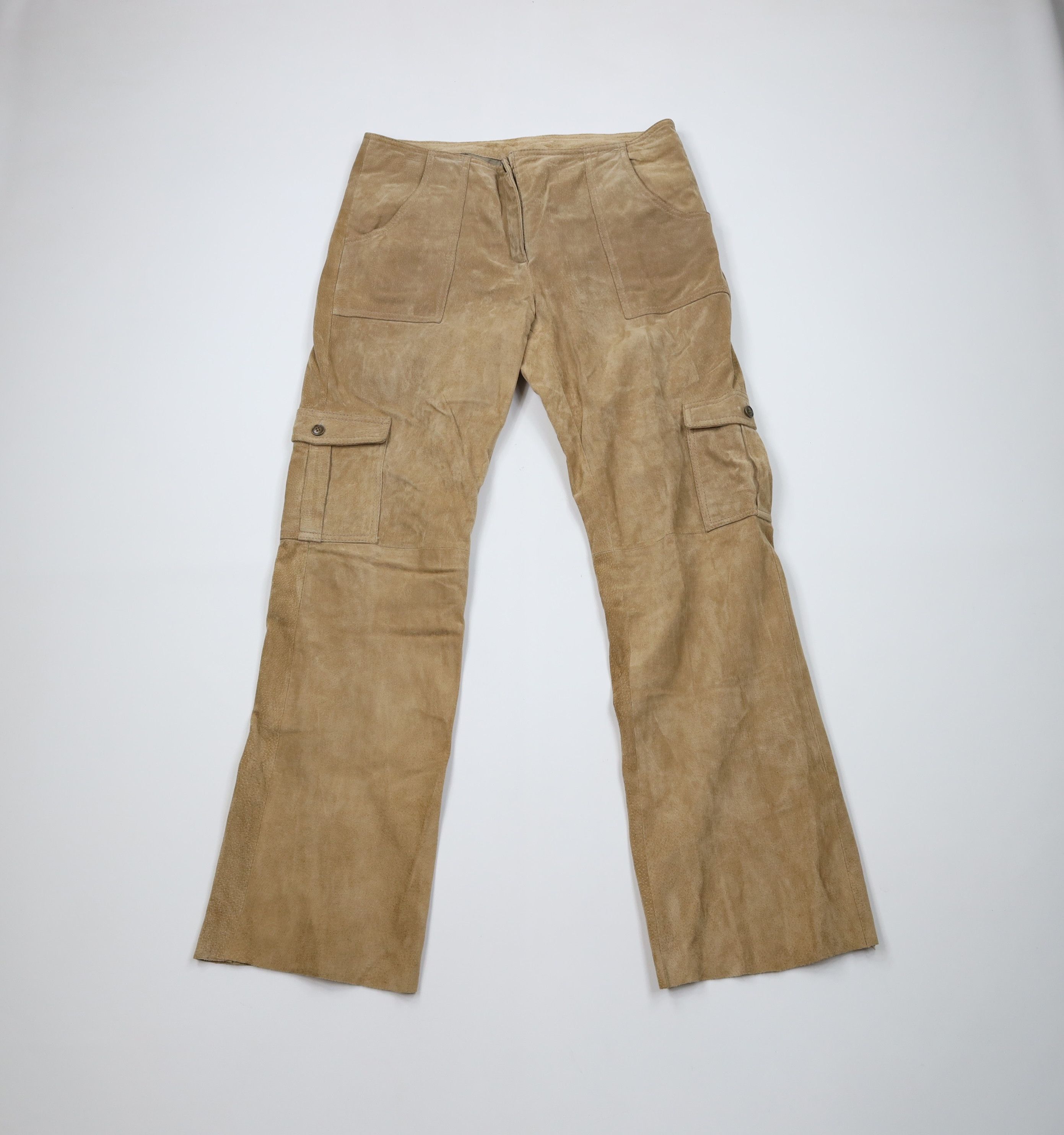 Vintage Vintage 90s Streetwear Wide Leg Suede Leather Cargo Pants Size 36" / US 14 / IT 50 - 1 Thumbnail