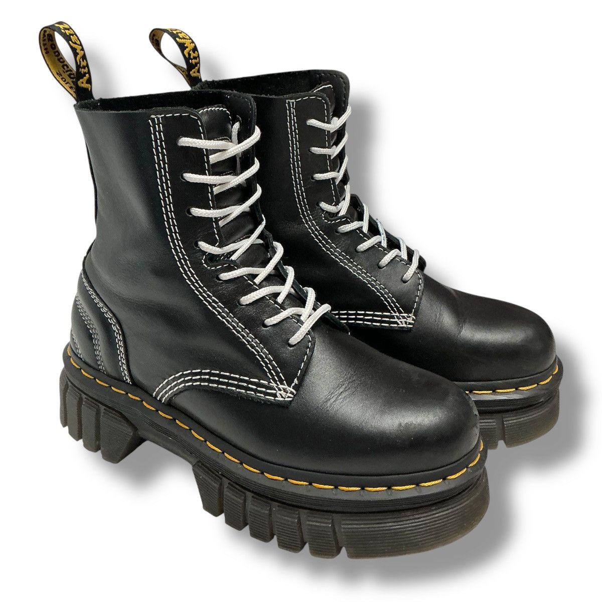 Dr. Martens Dr. Martens Audrick White Stitch Leather Platform Boots Size US 6 / IT 36 - 1 Thumbnail