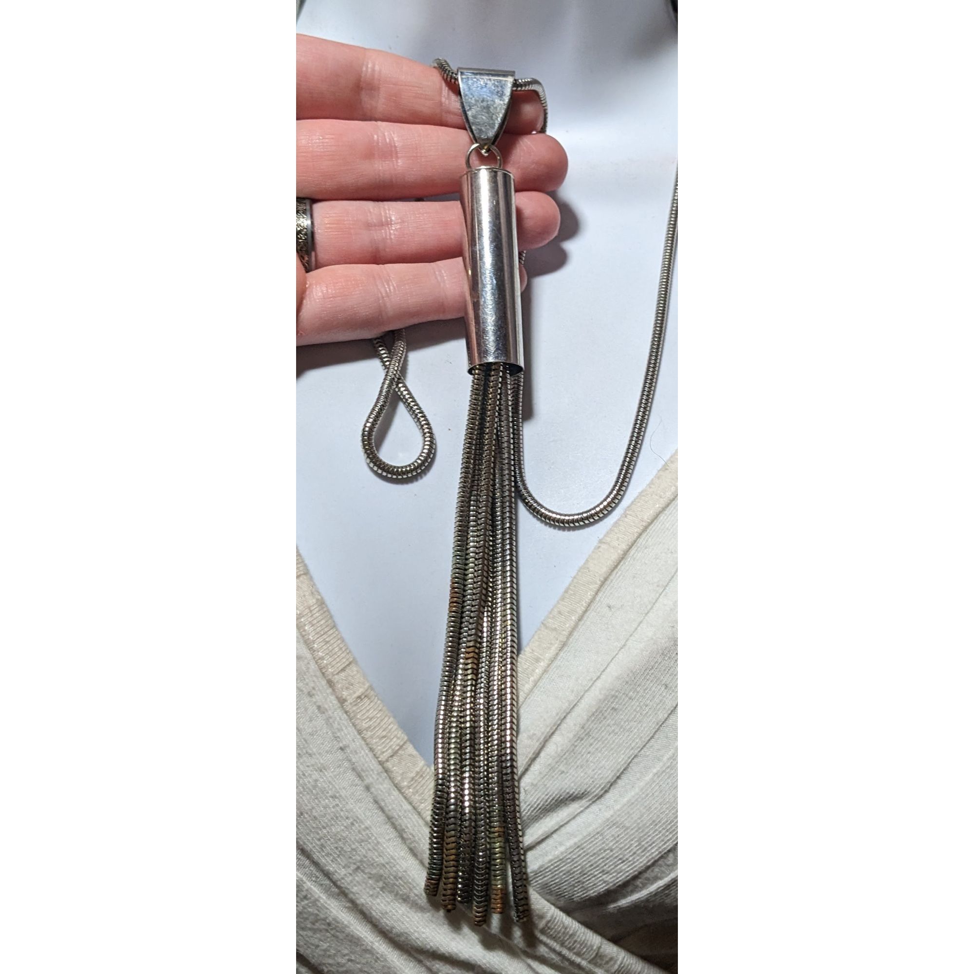 Other Large Modern Silver Chain Tassel Necklace Size ONE SIZE - 6 Thumbnail