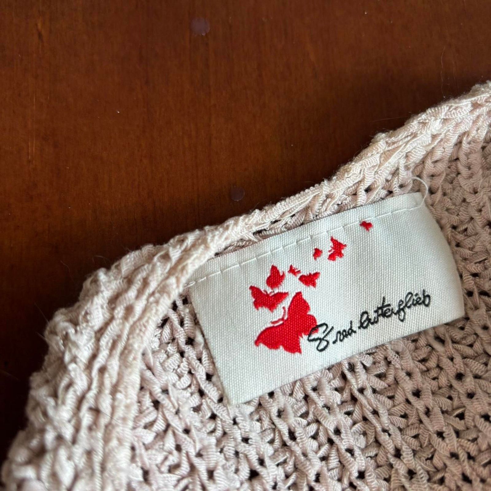 Vintage 8 Red Butterflies Beige Knit Sweater Tank Boho Bohemian Size S / US 4 / IT 40 - 6 Thumbnail