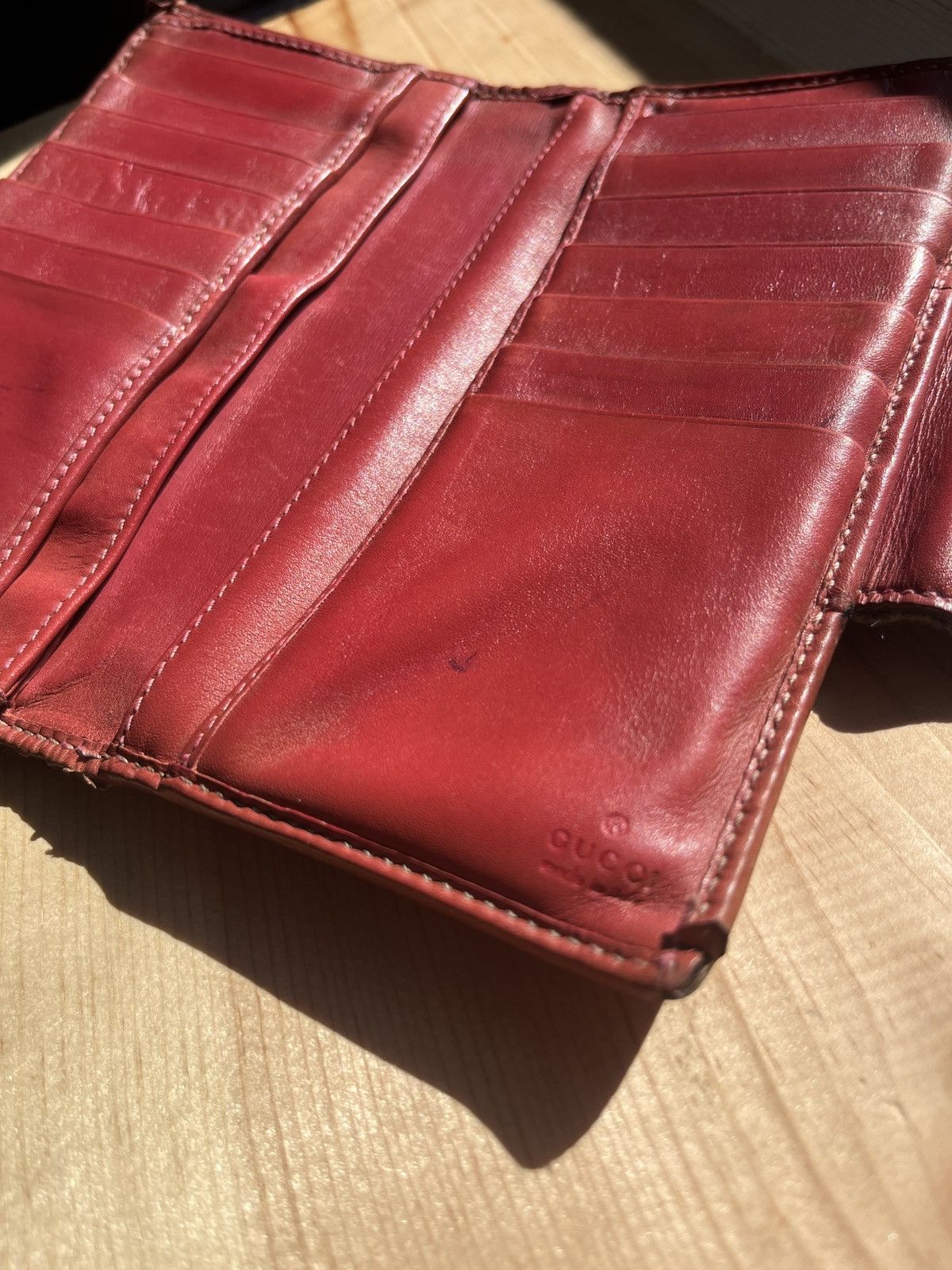 Gucci × Vintage Vintage long monogrammed and leather sherry stripe wallet Size ONE SIZE - 12 Thumbnail