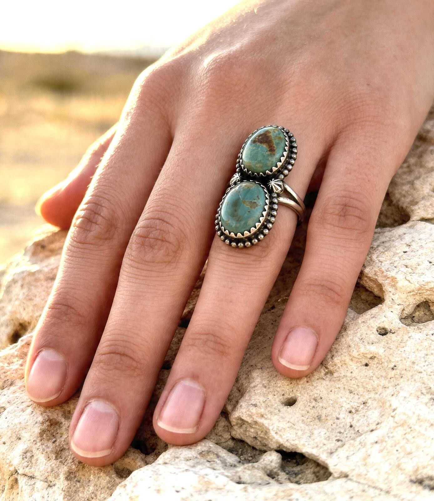 Other 925 Sterling Silver Royston Turquoise & Filigree Native Ring Size ONE SIZE - 3 Thumbnail