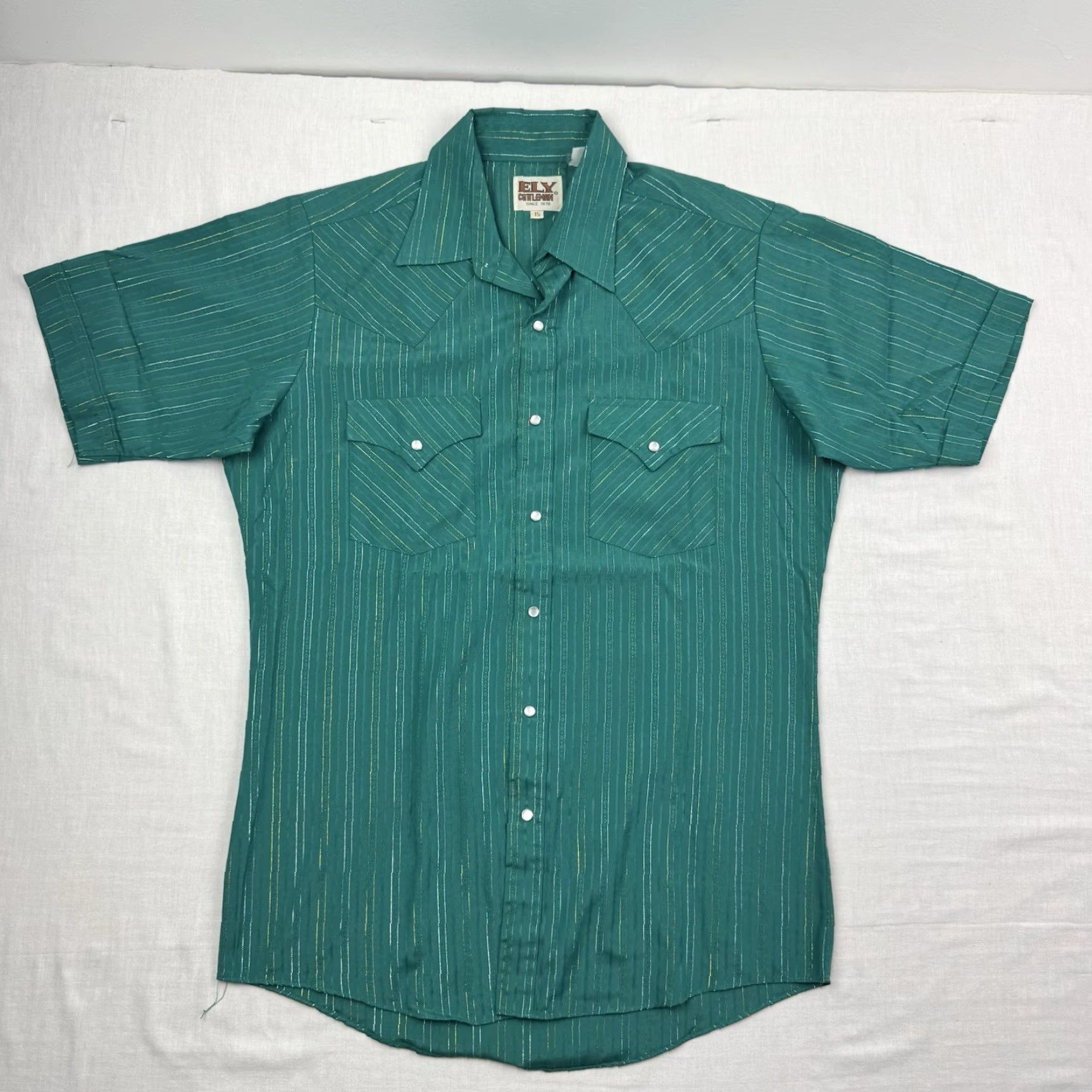 Vintage VINTAGE Ely Cattleman Pearl Snap Shirt Adult 15 Green Striped Western Cowboy 90s Mens Size US M / EU 48-50 / 2 - 2 Thumbnail