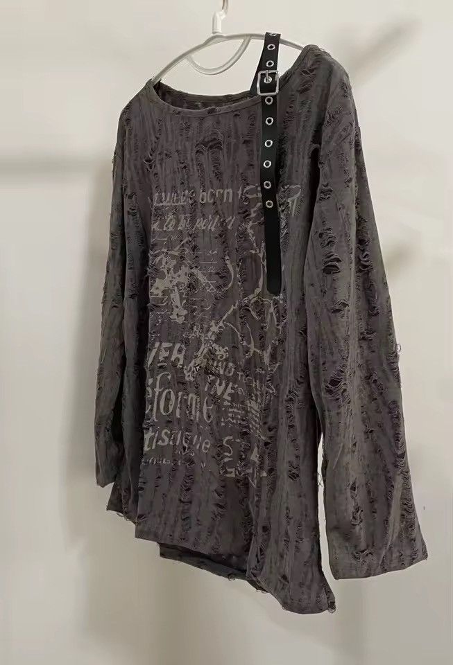 Japanese Brand Grunge Distressed Off-Shoulder Graphic Longsleeve Size XL / US 12-14 / IT 48-50 - 3 Thumbnail
