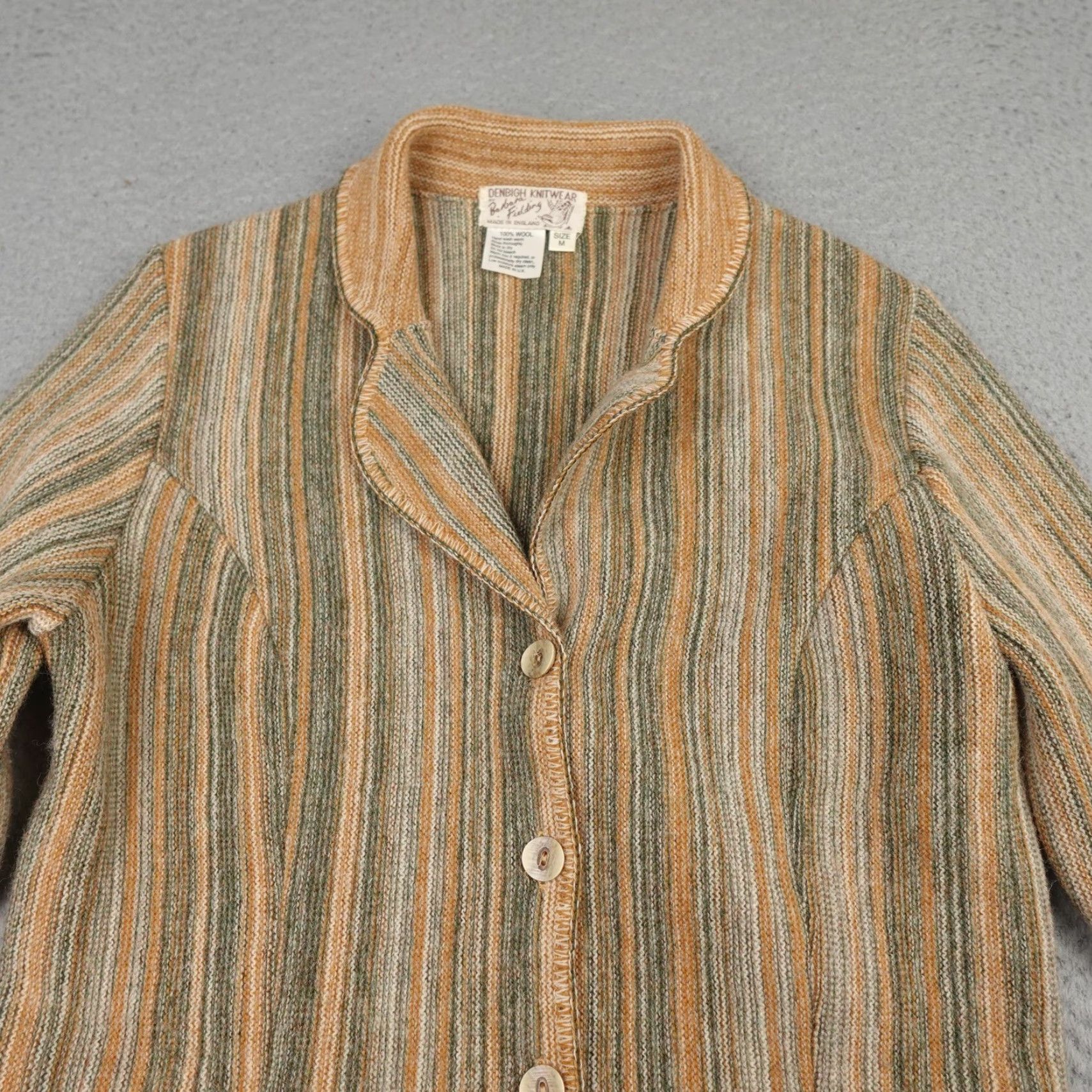 Vintage VINTAGE Denbigh Knitwear Jacket Womens M Beige Wool Striped Button 80s 90s Retro Classic Preppy England Size M / US 6-8 / IT 42-44 - 3 Thumbnail