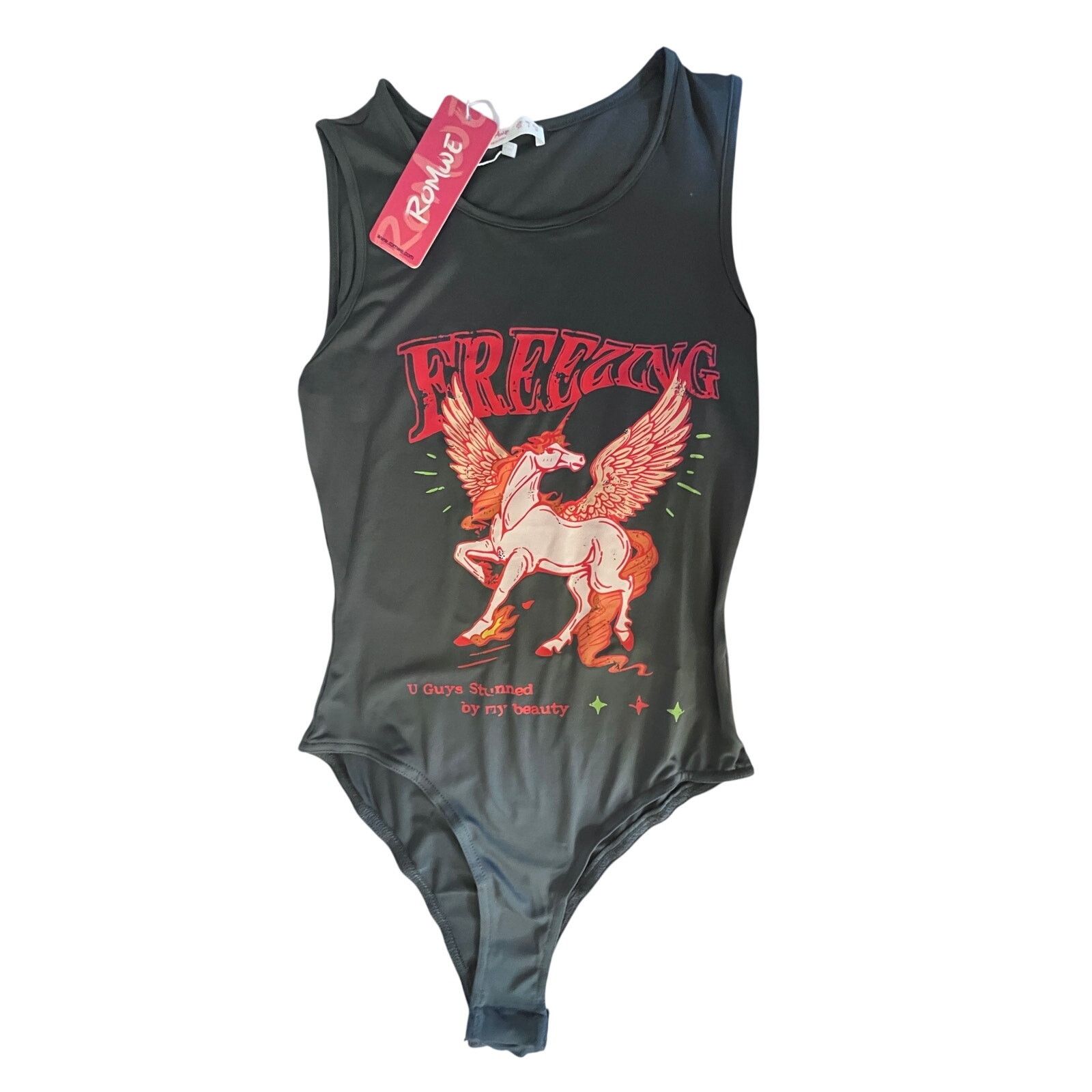 Other Romwe Graphic Print Winged Unicorn Bodysuit - Gray Size XS / US 0-2 / IT 36-38 - 1 Thumbnail