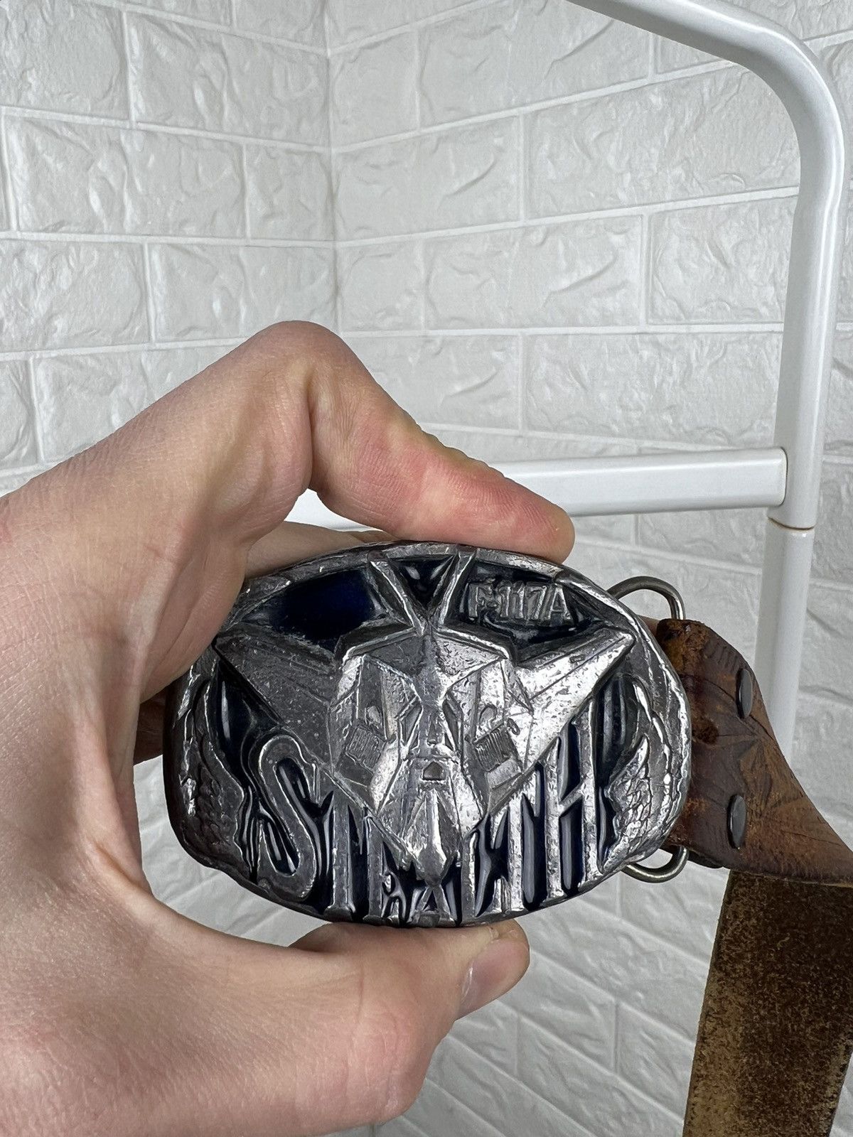 Leather × Vintage Usaf Stealth F-117a Nighthawk Aviation Bronze Belt Buckle Size ONE SIZE - 1 Thumbnail