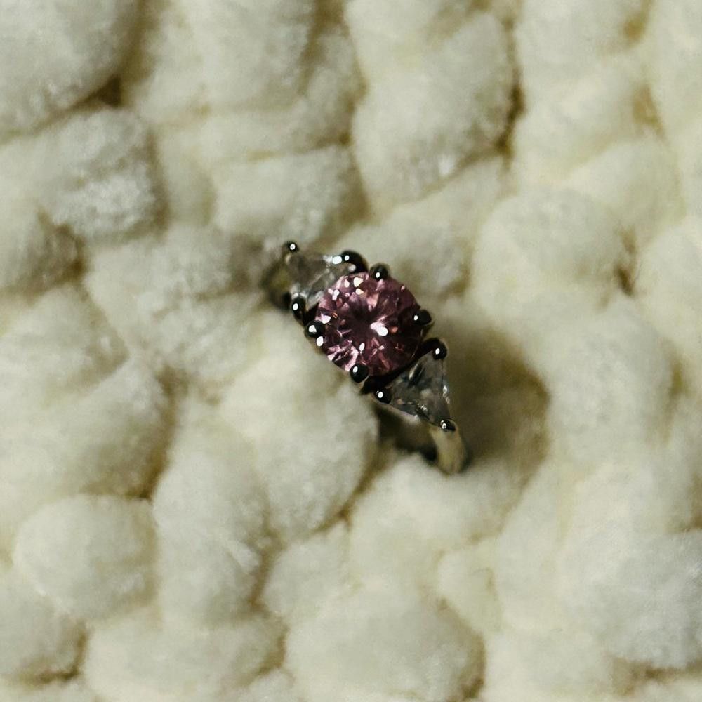 Designer Pink Gemstone and Clear Cubic Zirconia Ring size 7 Size ONE SIZE - 2 Thumbnail
