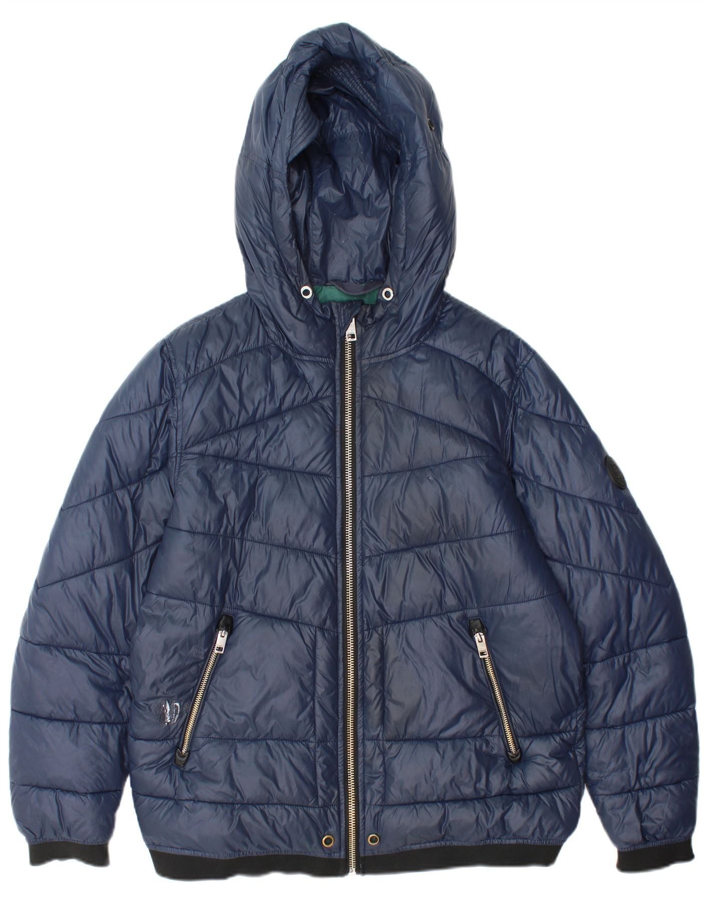 Diesel Mens Hooded Padded Jacket UK 36 Small Navy Blue Nylon Size US L / EU 52-54 / 3 - 1 Thumbnail