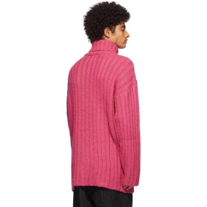 Our Legacy Men's Large Rib Turtleneck Pink Knit Sweater, L