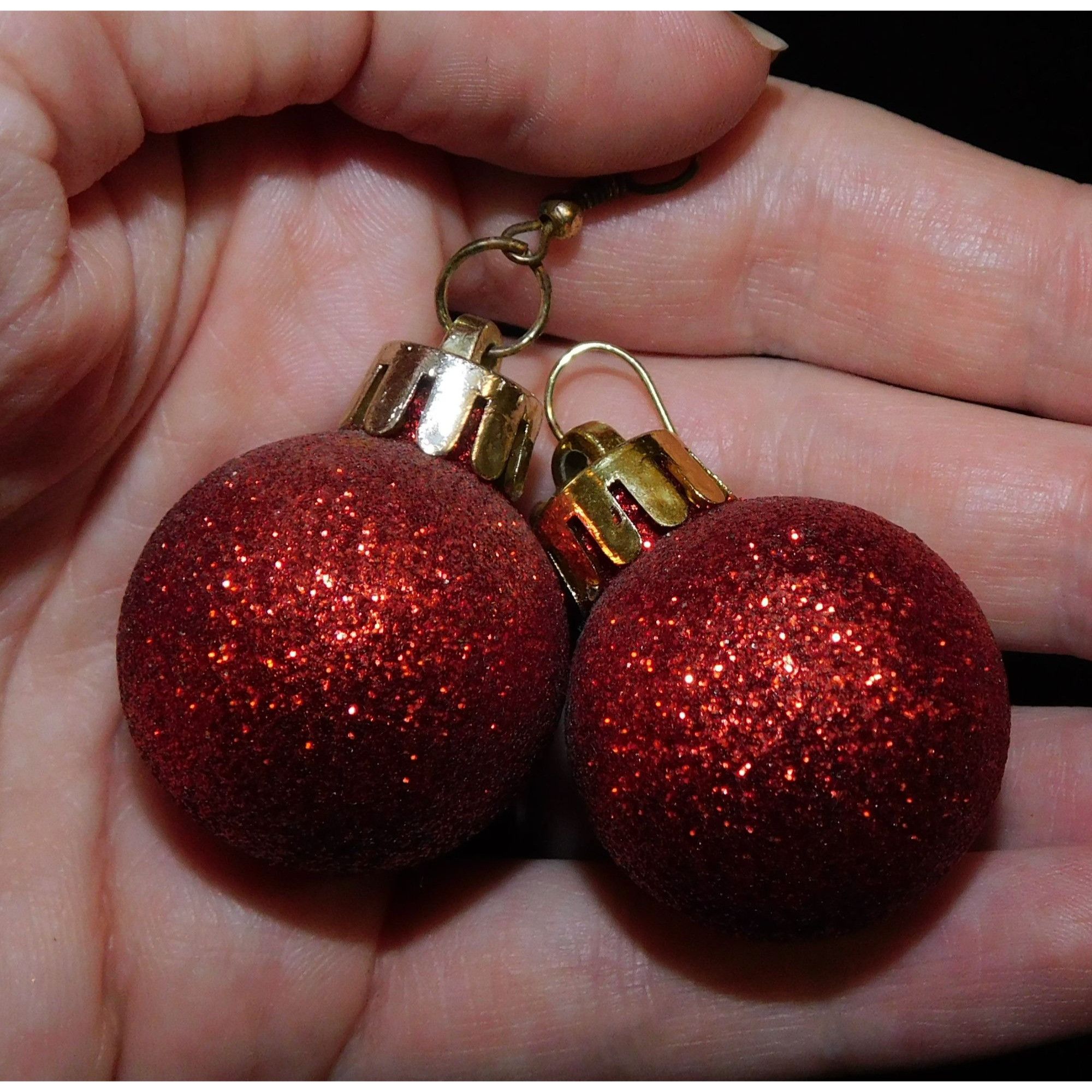 Other Red Glitter Holiday Bauble Ornament Earrings Size ONE SIZE - 1 Thumbnail