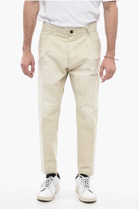 image of Dsquared2 Cotton New Dan Fit Chinos Pants With Sketch Effect in Beige, Men's (Size 34)