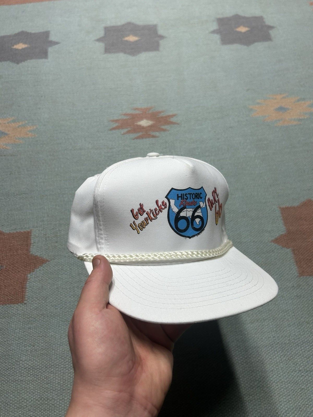 Vintage Vintage 90s strapback hat get your kicks on Route 66 white Size ONE SIZE - 1 Thumbnail
