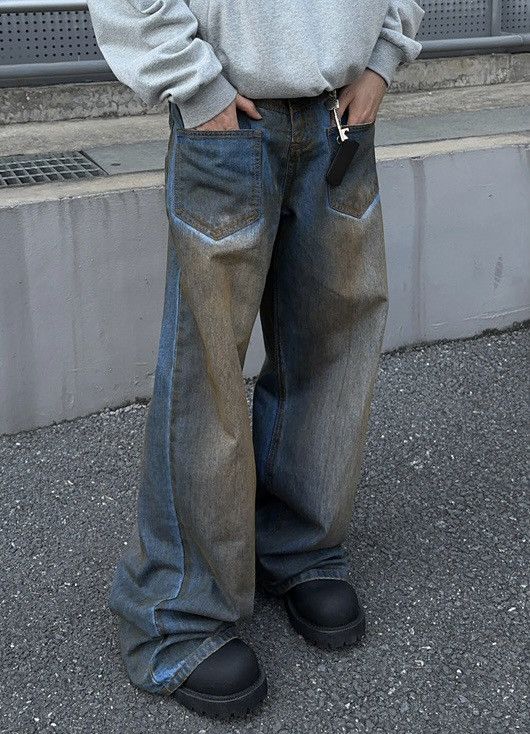 Japanese Brand × Vintage Avant garde reverse front dirty mud dyed jeans pants Size US 30 / EU 46 - 3 Thumbnail