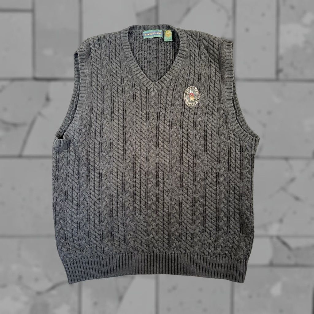 VINTAGE IZOD US Open Golf Sweater Vest Cable Knit Mens XL Black 90s Golf PGA Preppy College Mens XL Vest