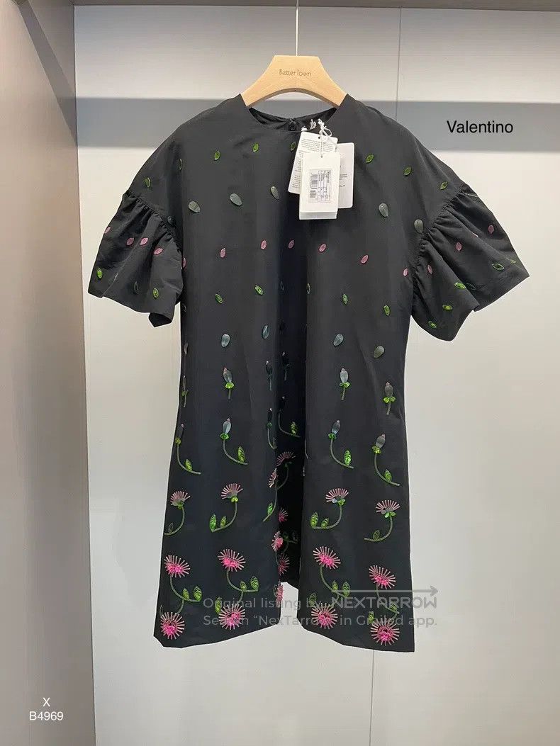 Valentino Valentino Black floral cotton short-sleeved dress Size M / US 6-8 / IT 42-44 - 1 Thumbnail