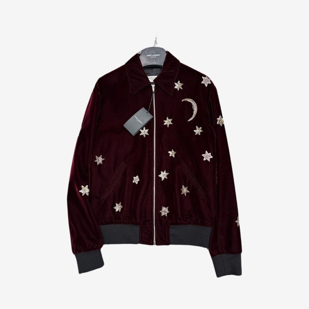 image of Saint Laurent Paris Aw16 Star & Moon Velvet Jacket Sz.46 in Burgundy, Men's (Size Small)