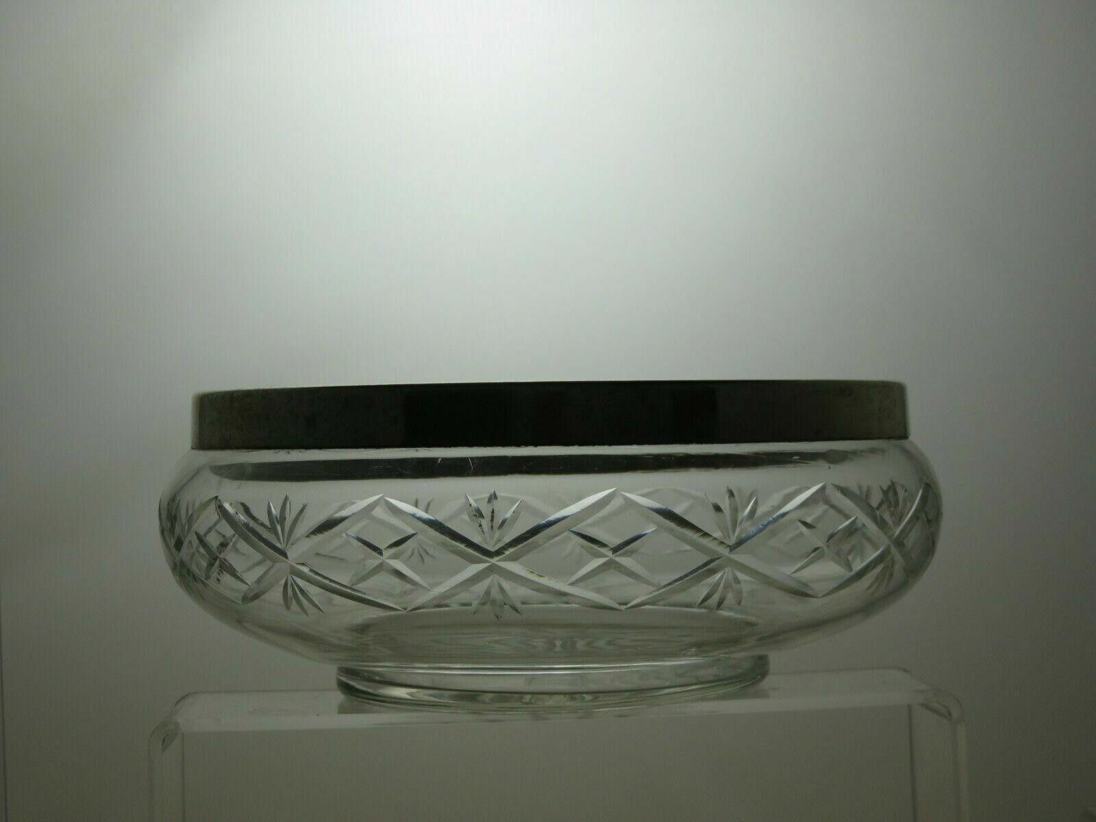 The Unbranded Brand Vintage Cut Glass Crystal Bowl With Silver Plated Rim Size ONE SIZE - 3 Thumbnail