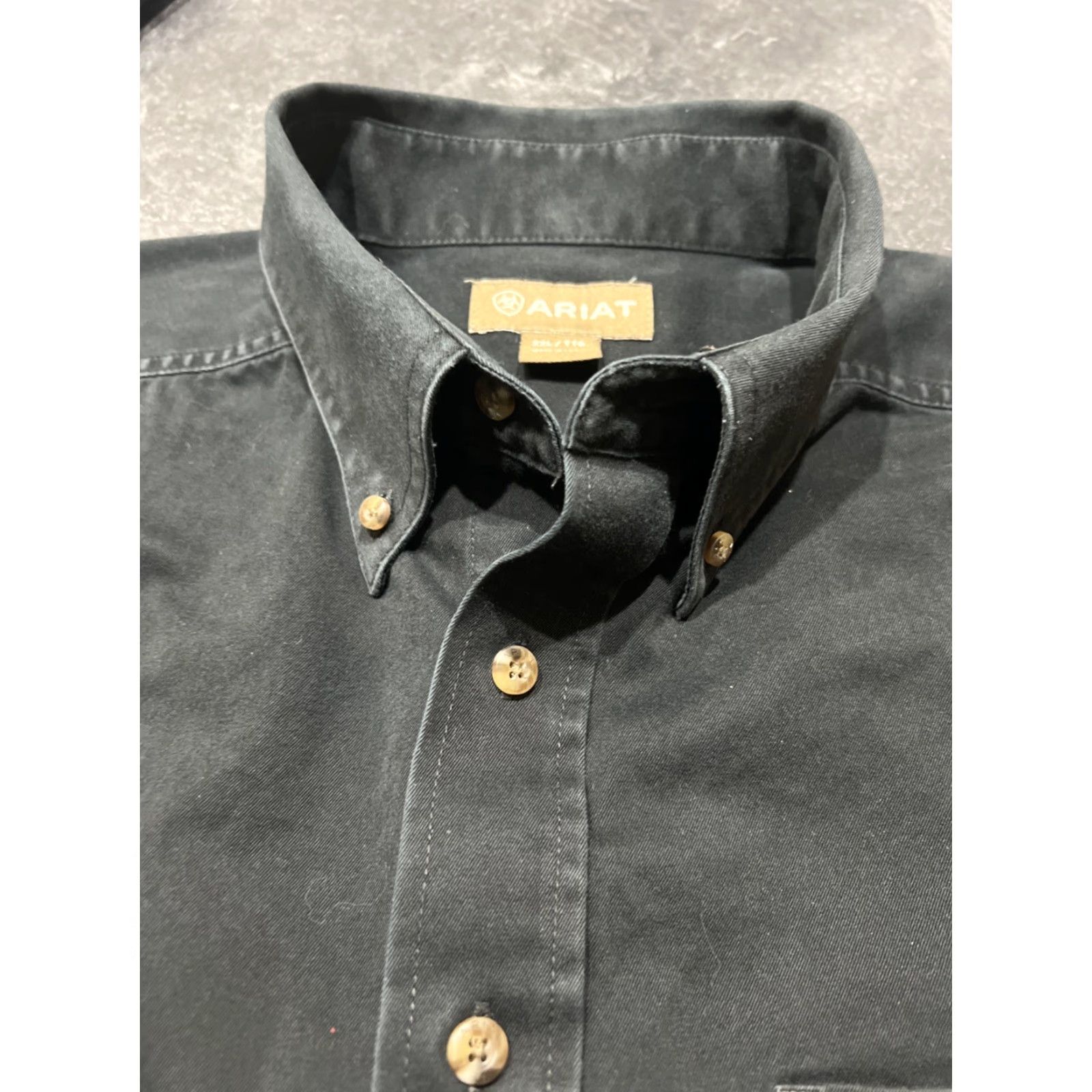 Ariat Ariat Shirt Button-Up Long Sleeve 2XL Black Mens Cotton 100% Button-Down Collared Chest Pocket Vintage No Size 48R - 6 Thumbnail