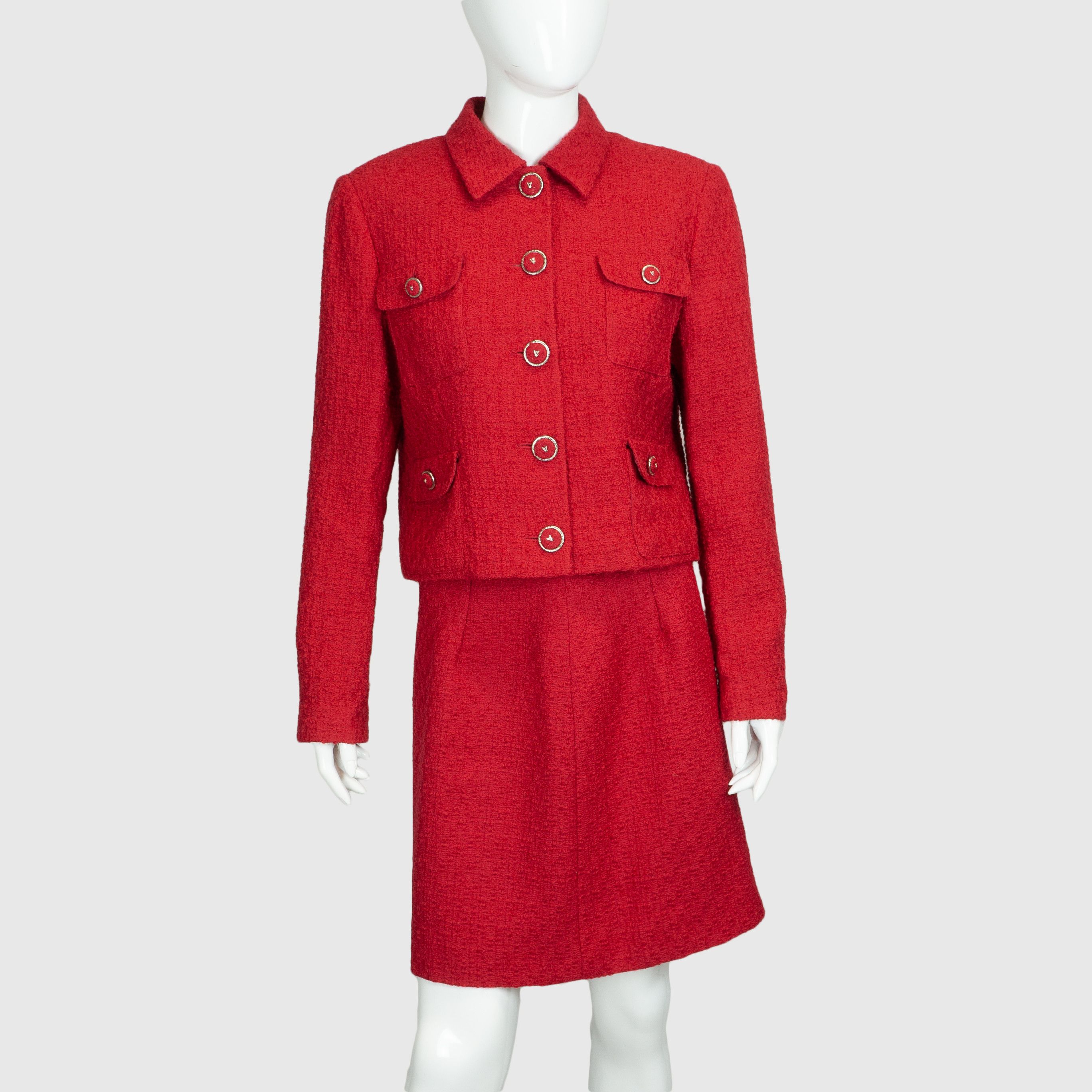 image of Versace Classic V2 Red Skirt Jacket Suit Wool Vintage 80S, Women's (Size Small)