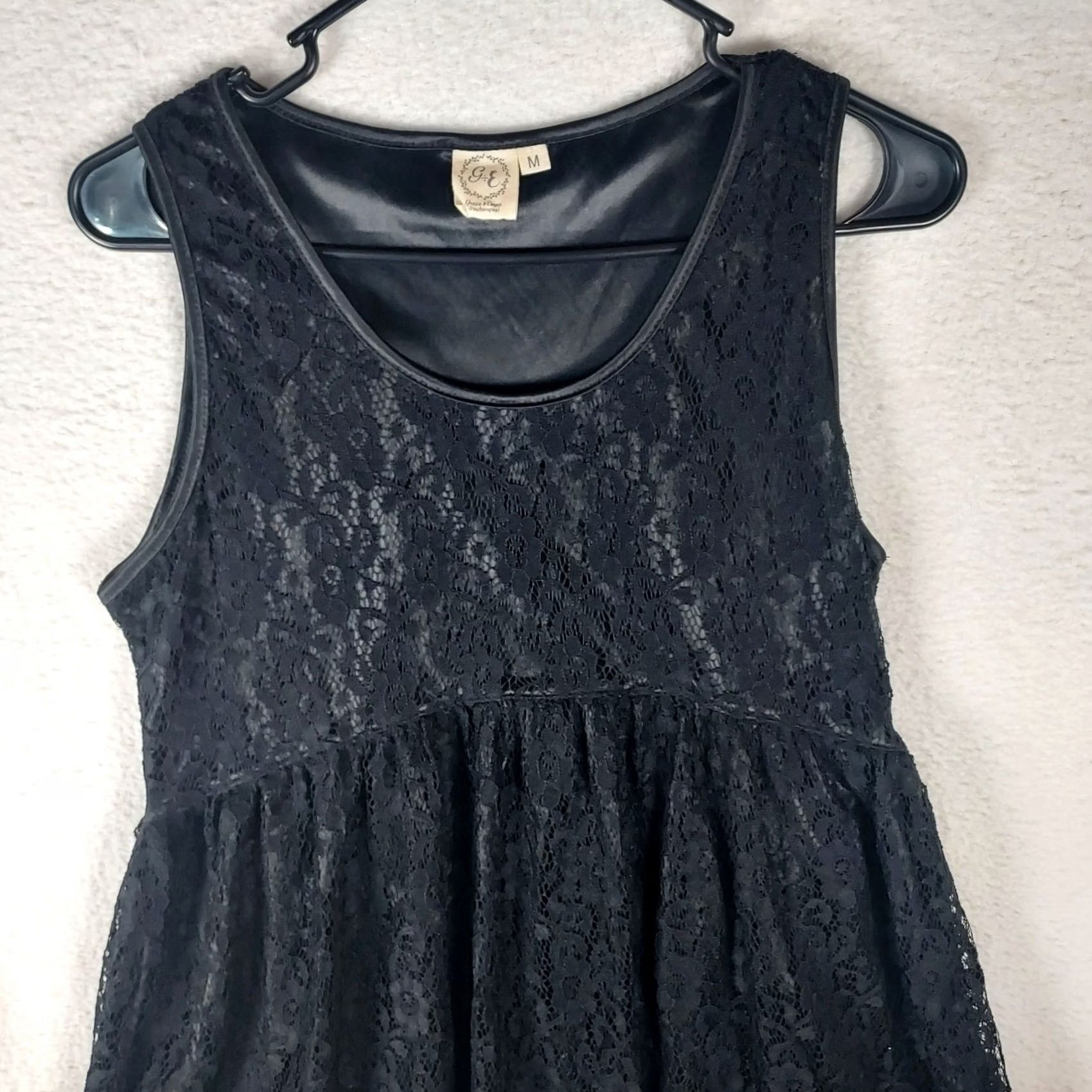 Vintage Grace & Emma Blouse Sleeveless M Black Lace Peplum Tank Top Shirt Womens Size M / US 6-8 / IT 42-44 - 3 Thumbnail
