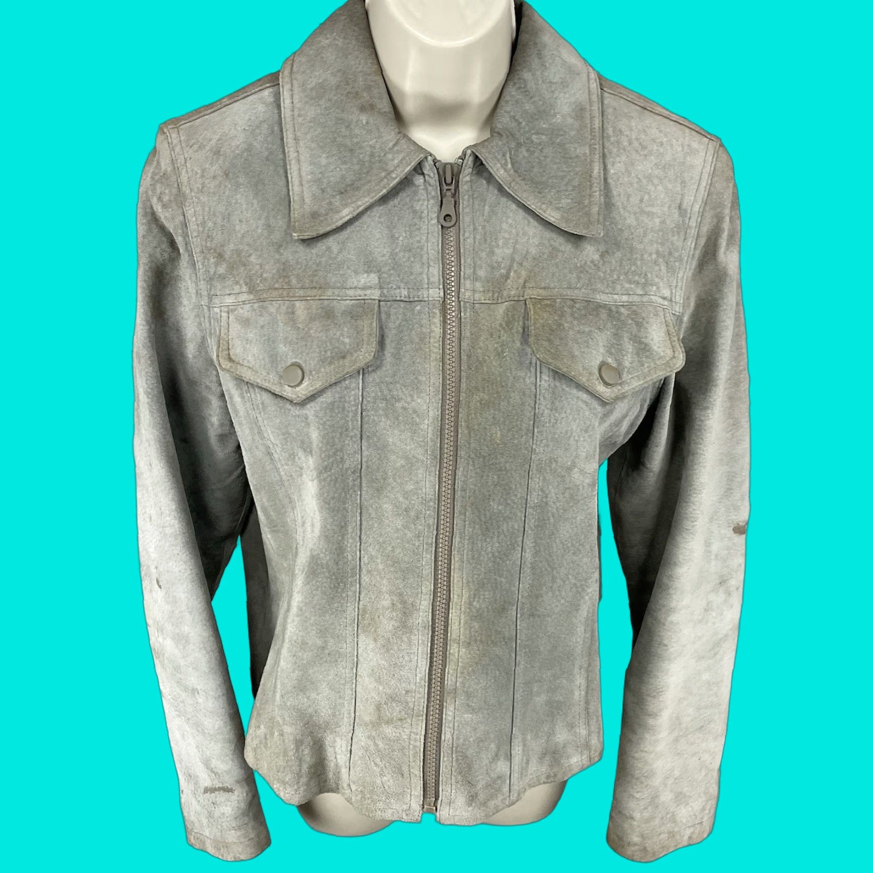 Express VINTAGE Express Gray Genuine Suede Satin Lined Zipped Jacket M Womens Size M / US 6-8 / IT 42-44 - 1 Thumbnail
