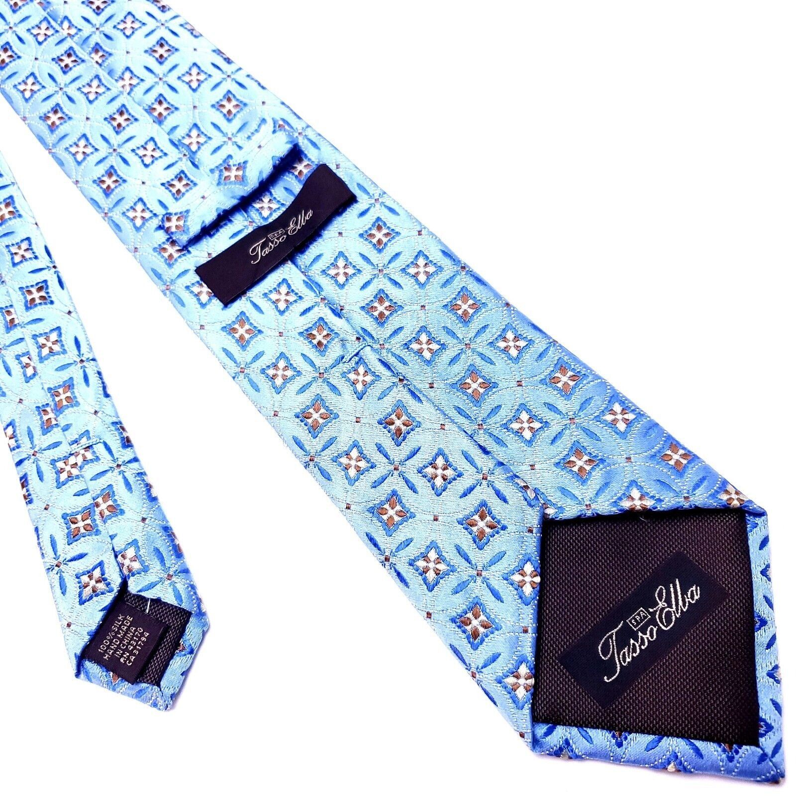 Tasso Elba Tasso Ella Blue Silk Tie Woven Geometric Size ONE SIZE - 3 Thumbnail