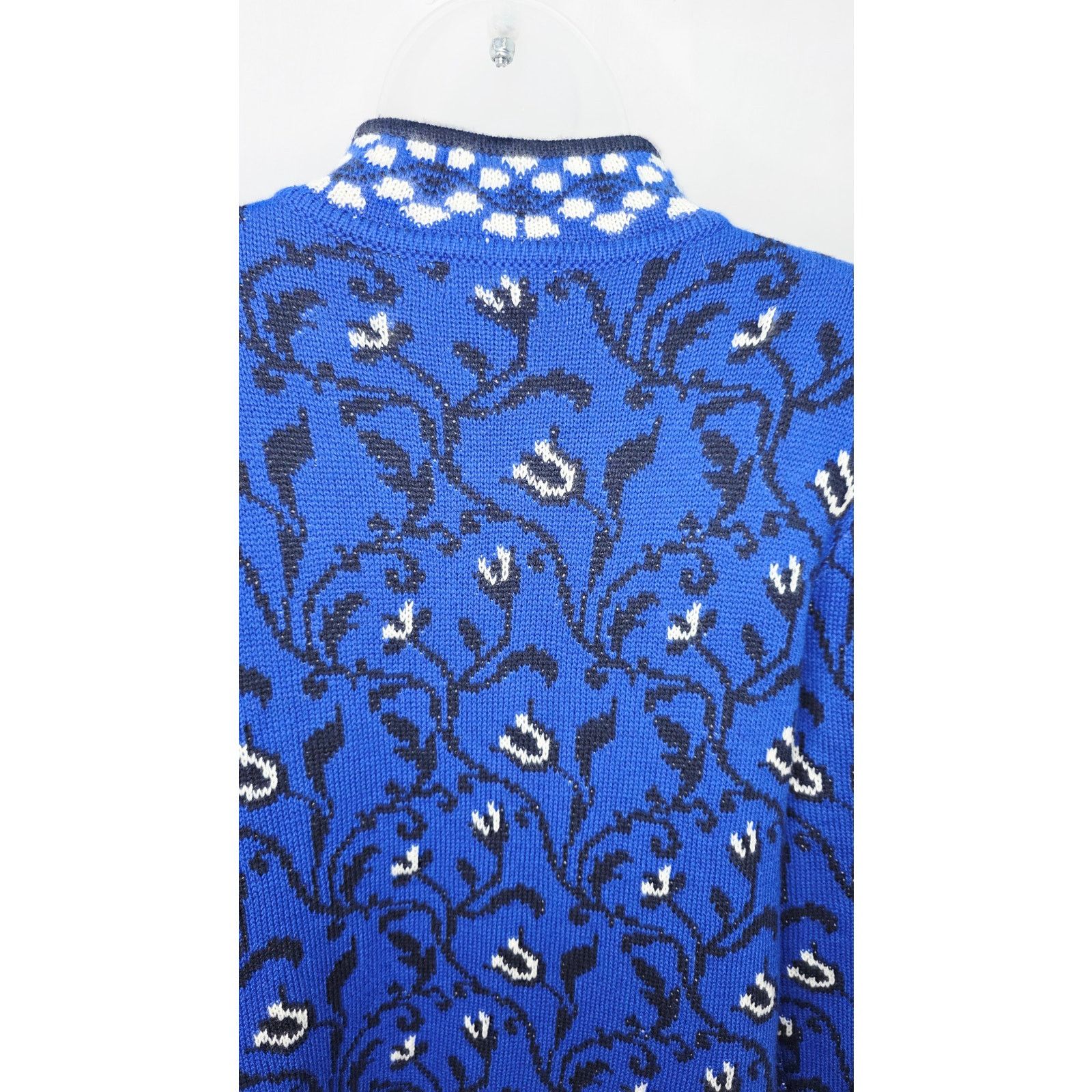 Other Zipper Front Blue & Black Floral Fair Isle Cardigan Sweater Size L / US 10 / IT 46 - 12 Thumbnail