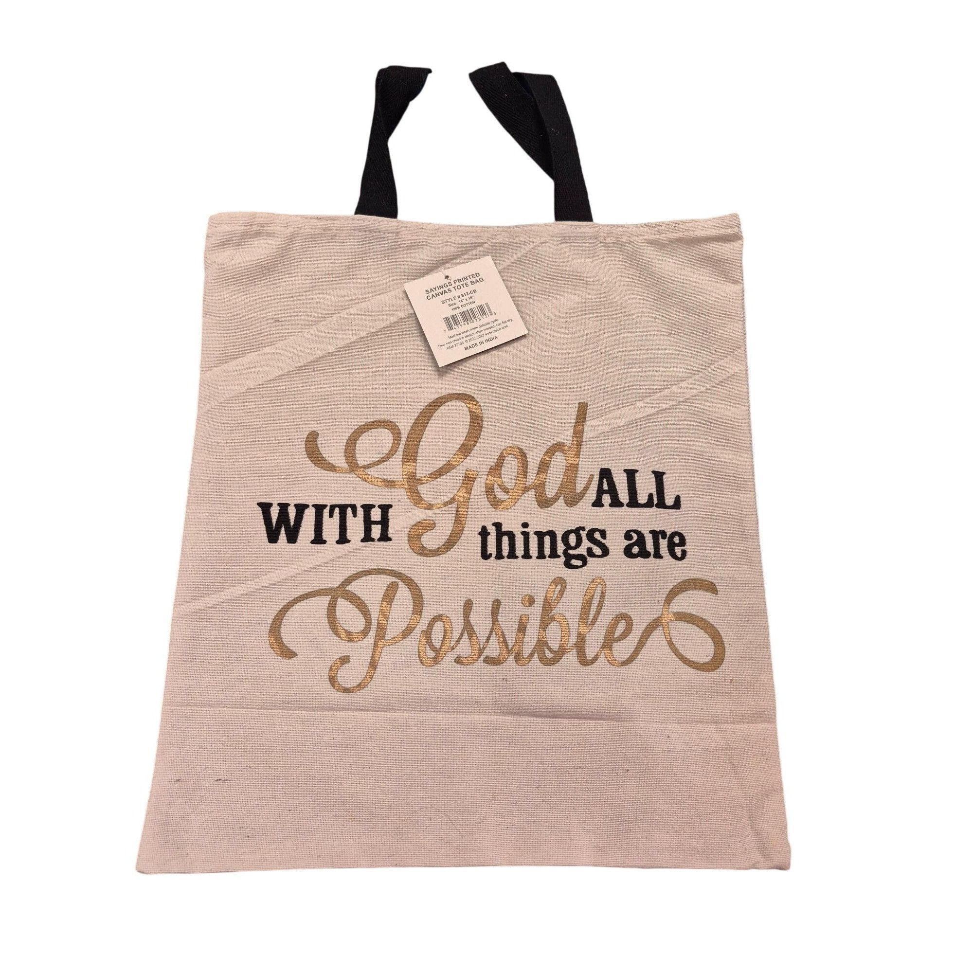 Other Inspirational Canvas Tote Bag With Quote "With God All Thing Size ONE SIZE - 1 Thumbnail