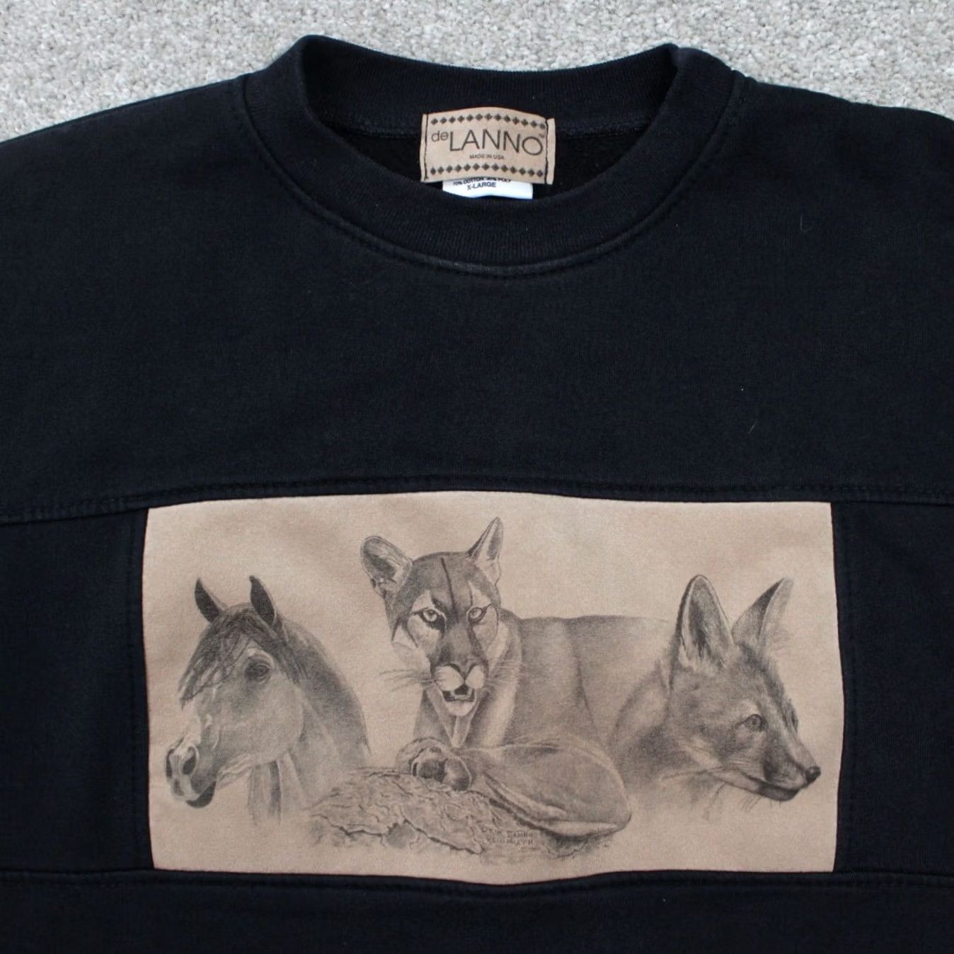 Vintage VINTAGE De Lanno Sweatshirt Mens XL Black Animal Print L/S Pullover Sweater Size US XL / EU 56 / 4 - 5 Thumbnail