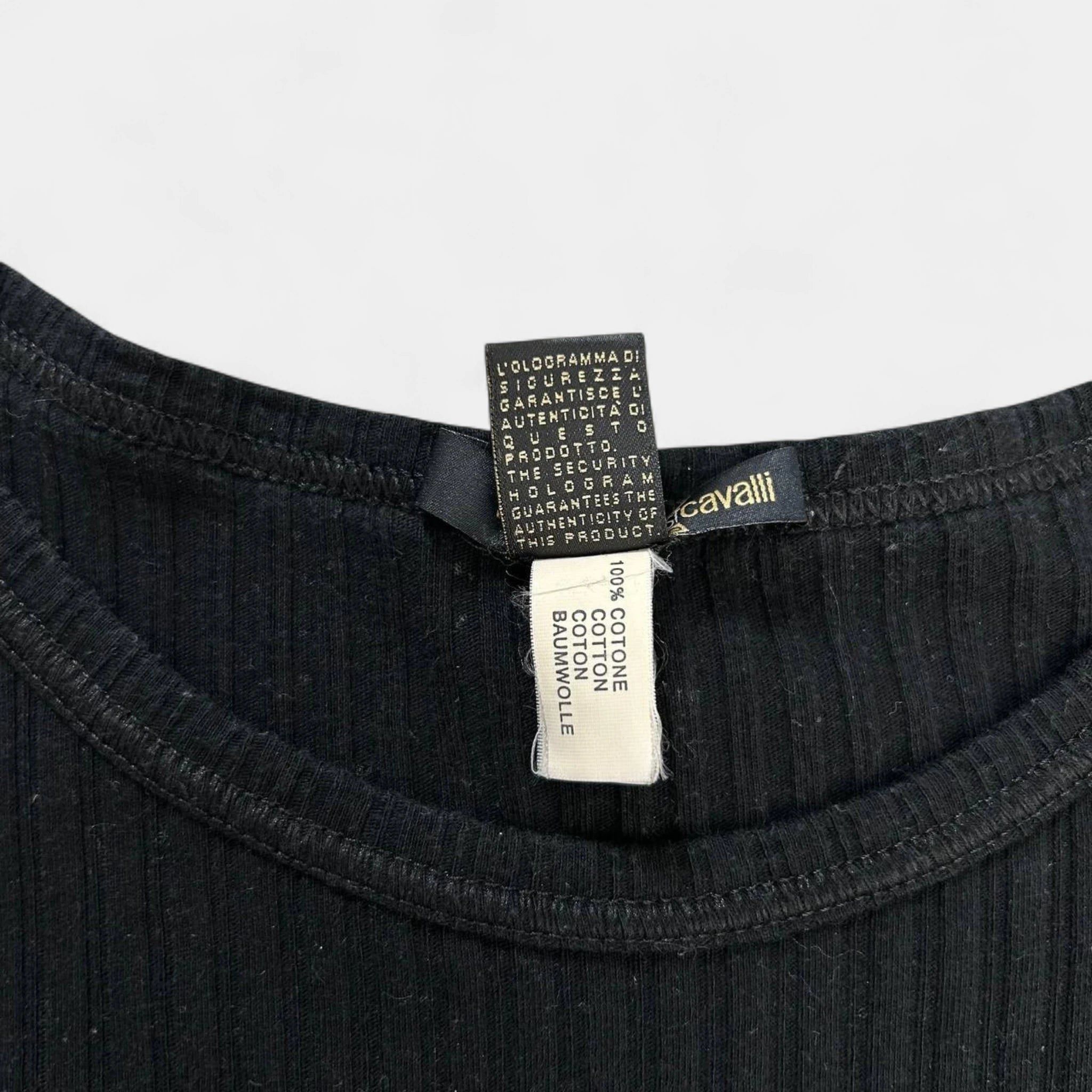 Just Cavalli Just Cavalli Superlover Black Ribbed T-Shirt Size US L / EU 52-54 / 3 - 5 Thumbnail