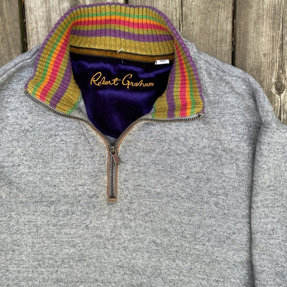 Robert Graham Vintage 100% Wool Robert Graham Stretch Knit 1/4 Zip Sweate Size US XL / EU 56 / 4 - 4 Thumbnail