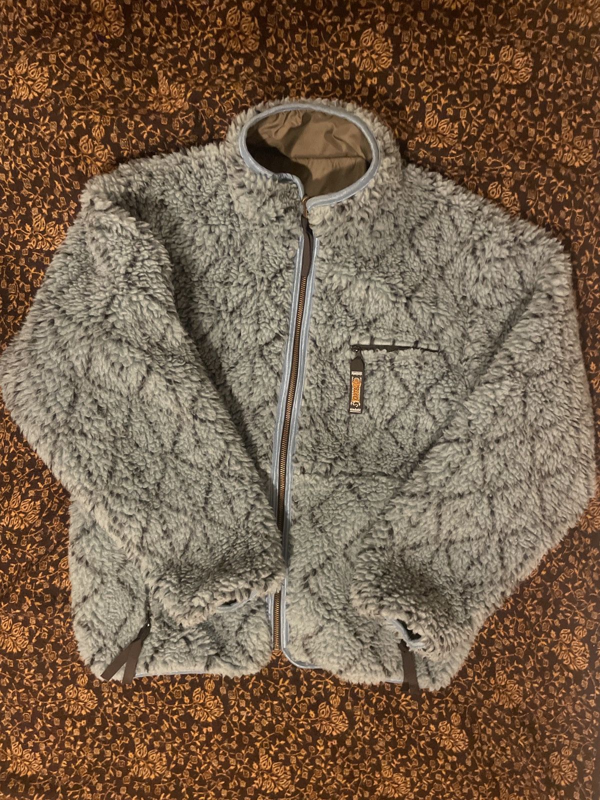 image of Kapital Sashiko Boa Reversible Printed Fleece And Shell Jacket in Blue, Men's (Size Large)