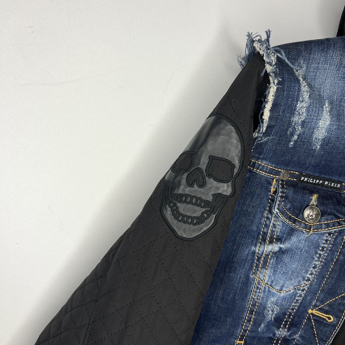 Designer × Philipp Plein Philipp Plein Denim Blue Black Quilted Zip Jacket Y2K RARE Size L / US 10 / IT 46 - 5 Thumbnail