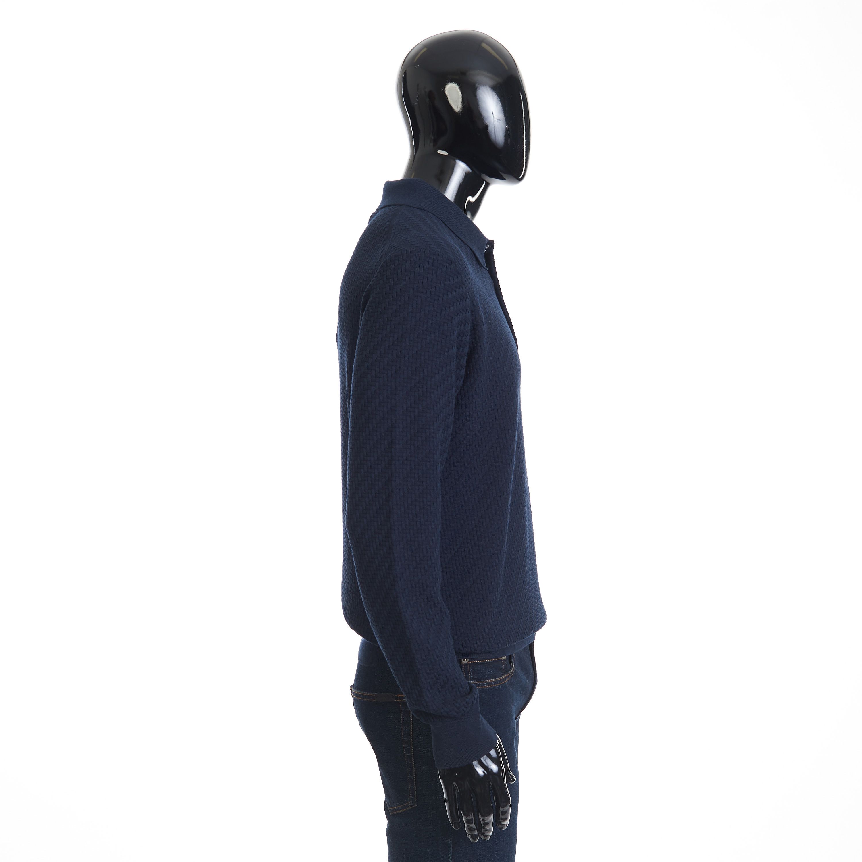 Brioni Navy Blue Cotton, Silk And Cashmere Trama Weave Polo Sweater Size US XXL / EU 58 / 5 - 7 Thumbnail