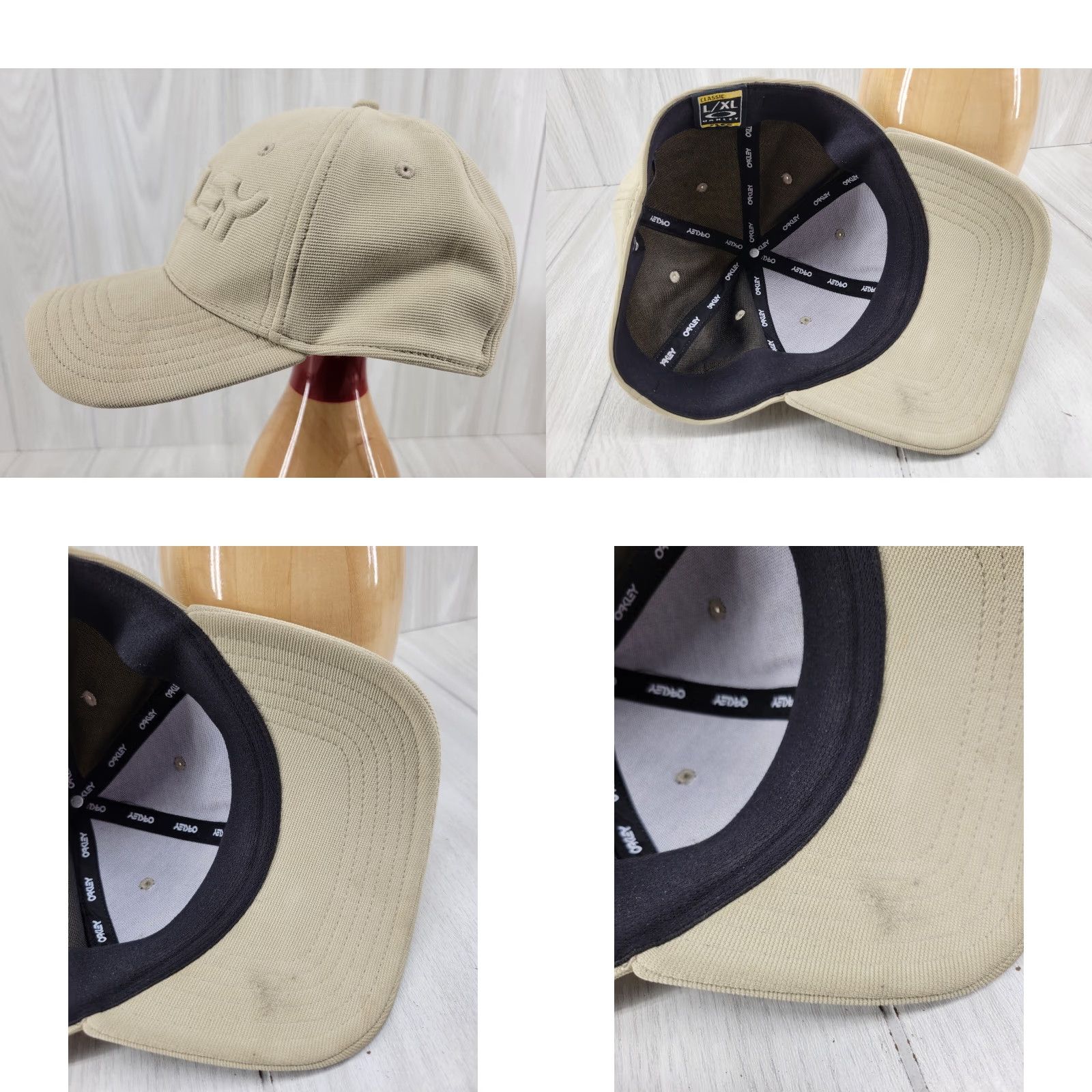 Oakley VINTAGE Oakley Hat One Size Tan Flex FIT L/XL Raised LOGO Men Baseball Cap 90s USA Outdoor Adjustable Breathable Distressed Size ONE SIZE - 9 Thumbnail