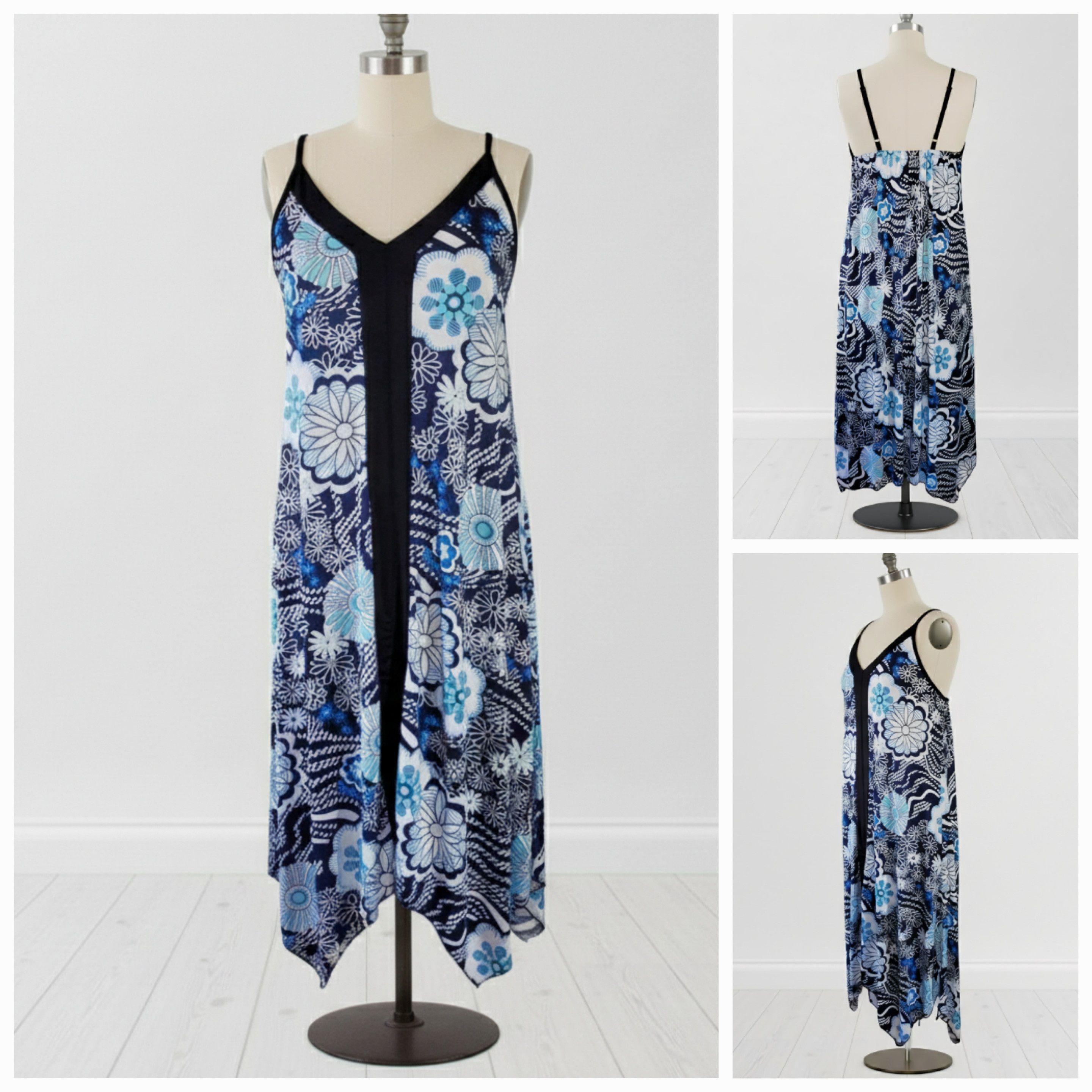 Other India Boutique OS / M-XXL Dress Cover-up Blue Floral Adjust Size ONE SIZE - 5 Thumbnail