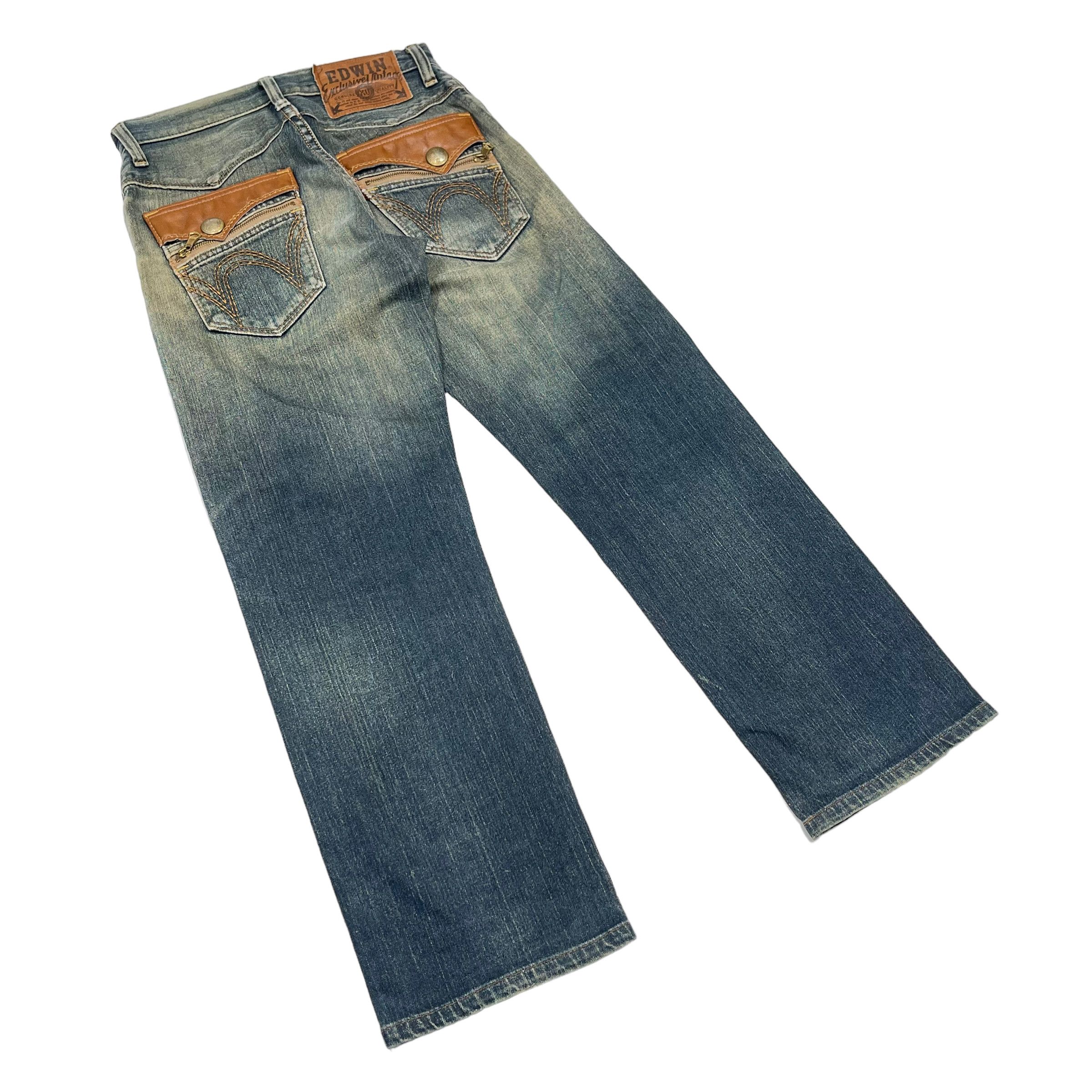 Edwin × If Six Was Nine × Vintage Vintage 1990s Edwin Washed Leather Denim Jeans Size US 28 / EU 44 - 2 Thumbnail