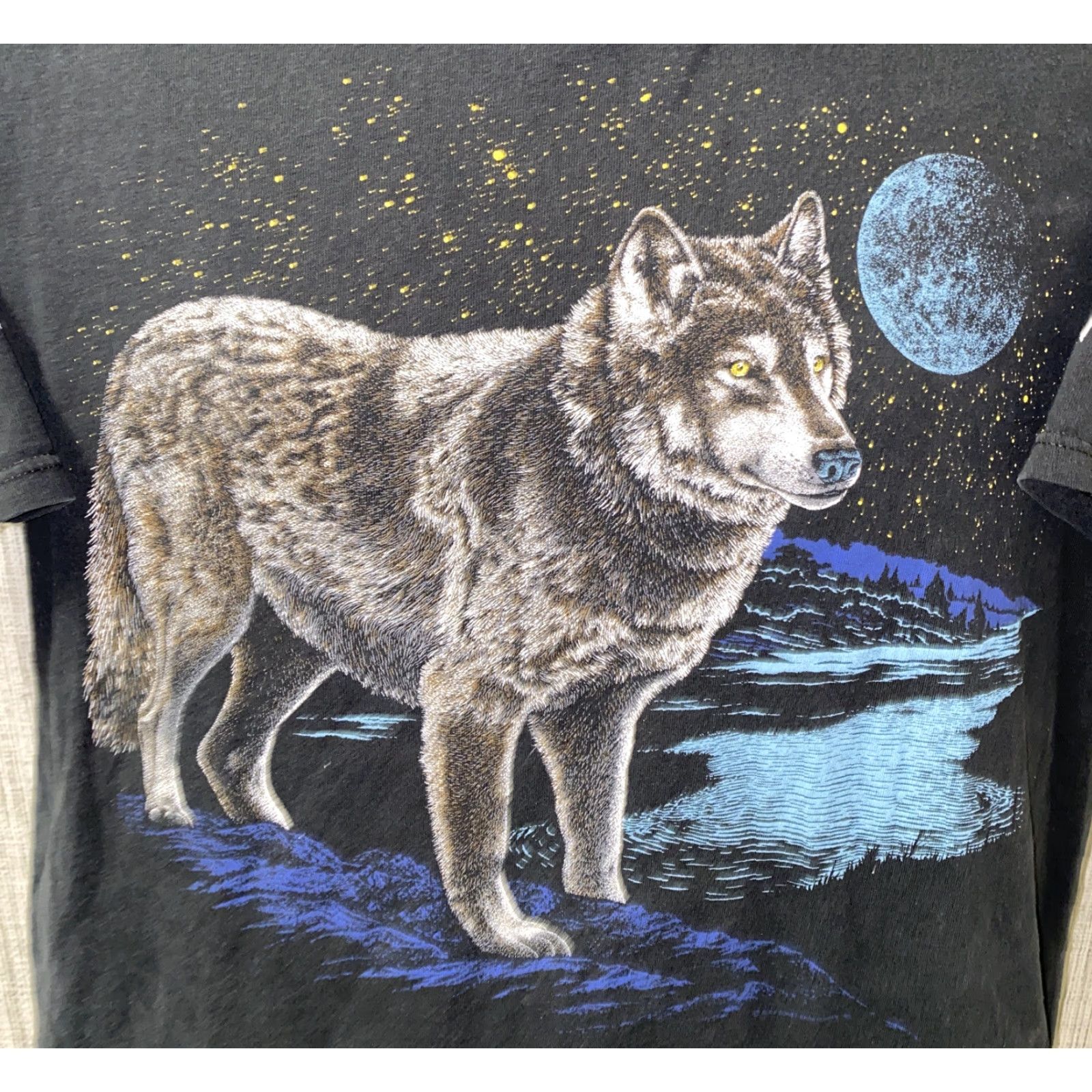 Jerzees VINTAGE Jerzees Mens T-Shirt Wolf Print USA Made Black XL Shirt Mens XL Black Wolf Print T-Shirt Size US XL / EU 56 / 4 - 2 Thumbnail