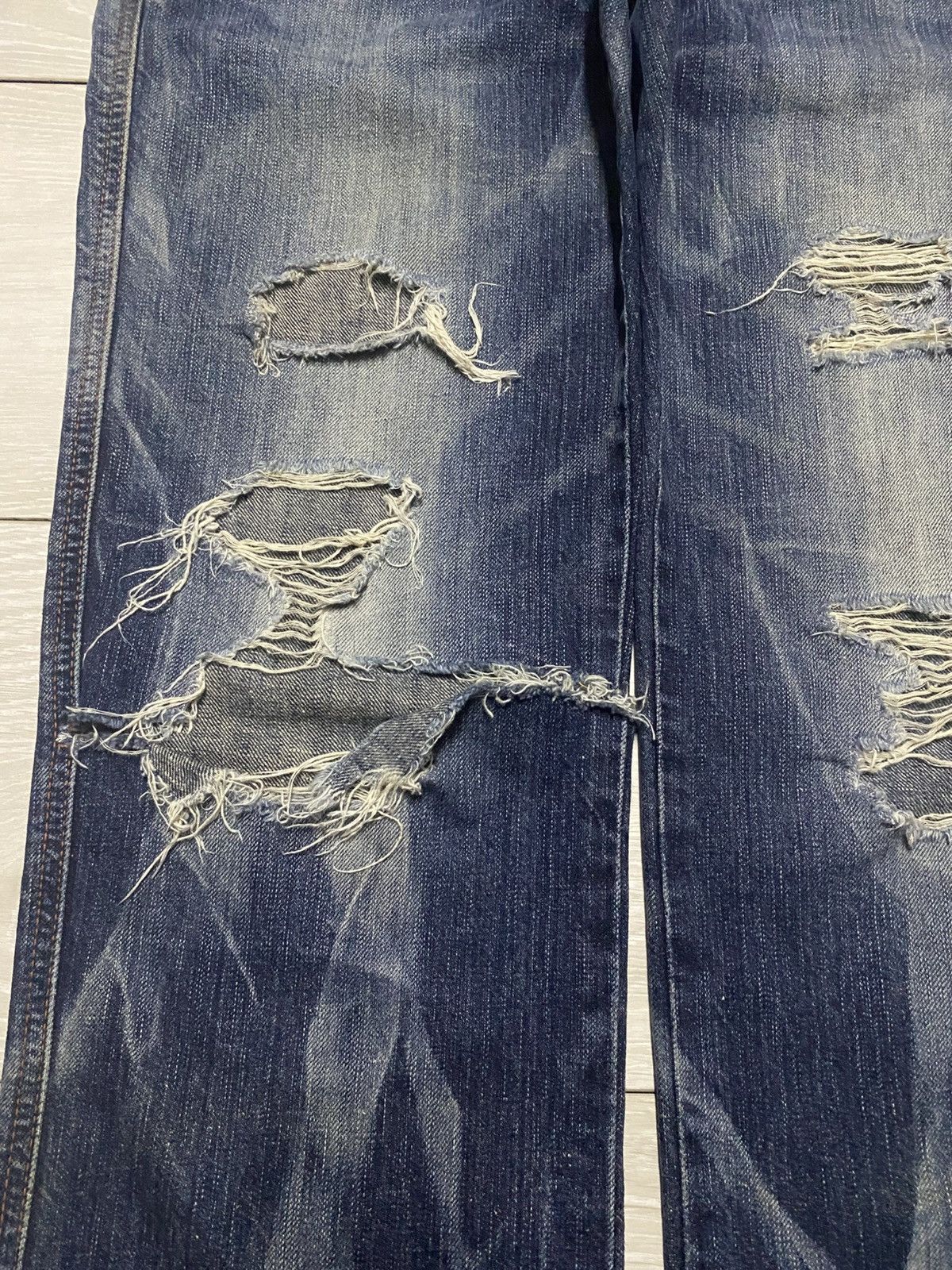 Junya Watanabe Edwin Blue Trip Thunder Faded Ripped Loose Jeans Size US 30 / EU 46 - 8 Thumbnail