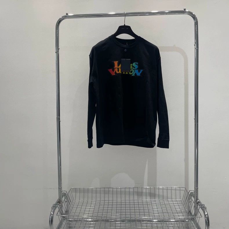 Louis Vuitton Black Rainbow Letter Long Sleeve Sweatshirt