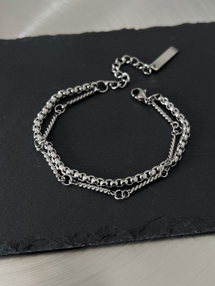 Jewelry × Vintage Double chain fashion men's silver titanium steel bracelet Size ONE SIZE - 3 Thumbnail