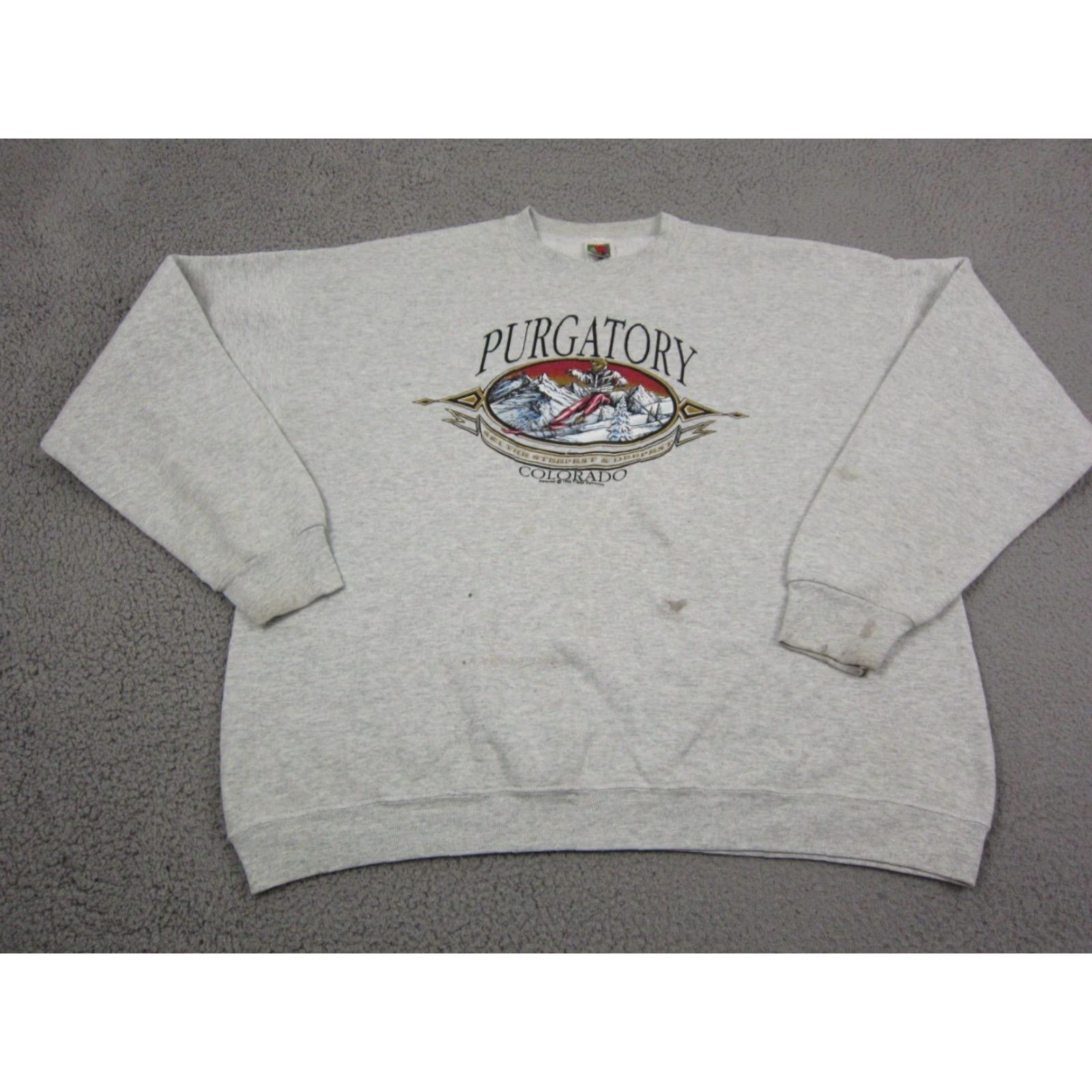 Fruit Of The Loom VINTAGE Fruit of the Loom Sweatshirt Mens 2XL Gray 90s Skiing Logo Pullover Crew Neck Casual/ Gym & Training Mens Size US XXL / EU 58 / 5 - 2 Thumbnail