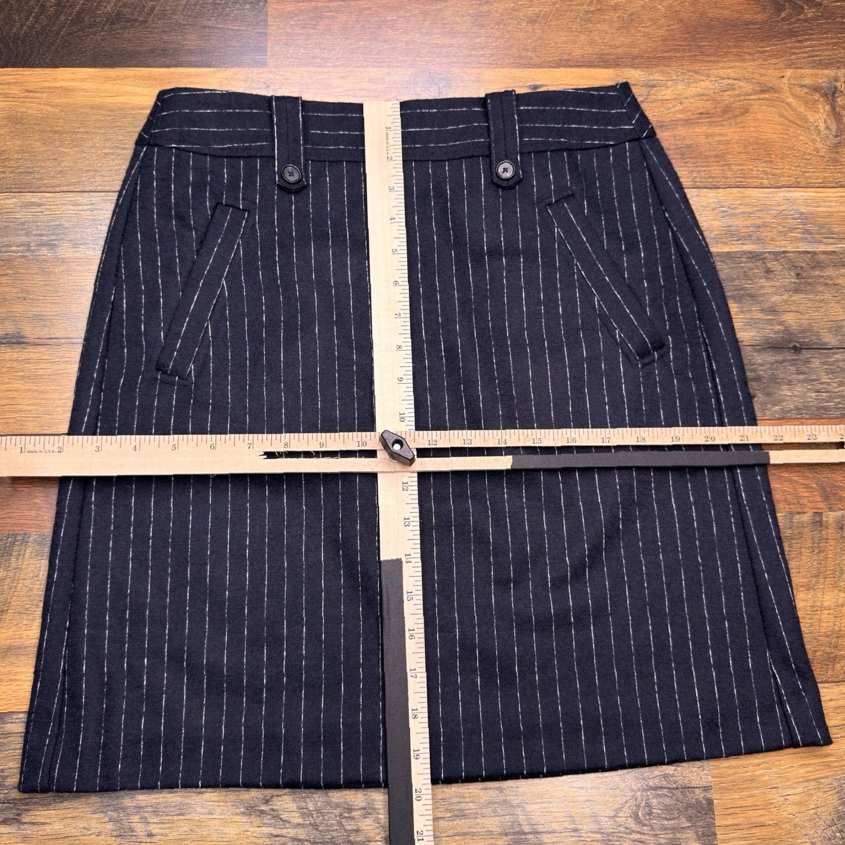 Loft LOFT Skirt Women Pencil 6 Navy Blue Striped Wool Blend Zip Knee Length Pockets Casual Workwear New Size 28" / US 6 / IT 42 - 7 Thumbnail