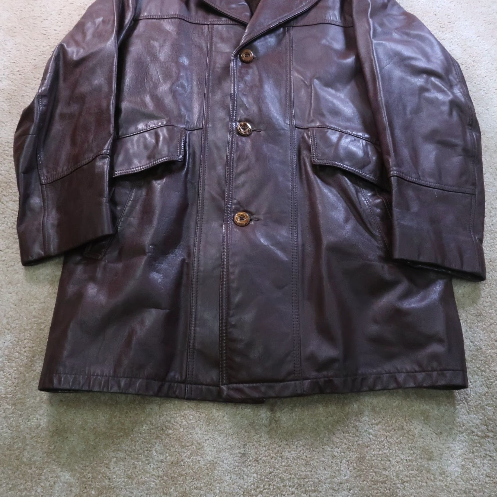 Vintage VINTAGE Field & Stream Leather Coat Jacket Men's 44 Brown Overcoat Mid-Length Zip Button Lined Polyester 90s Classic Mens Size US S / EU 44-46 / 1 - 5 Thumbnail