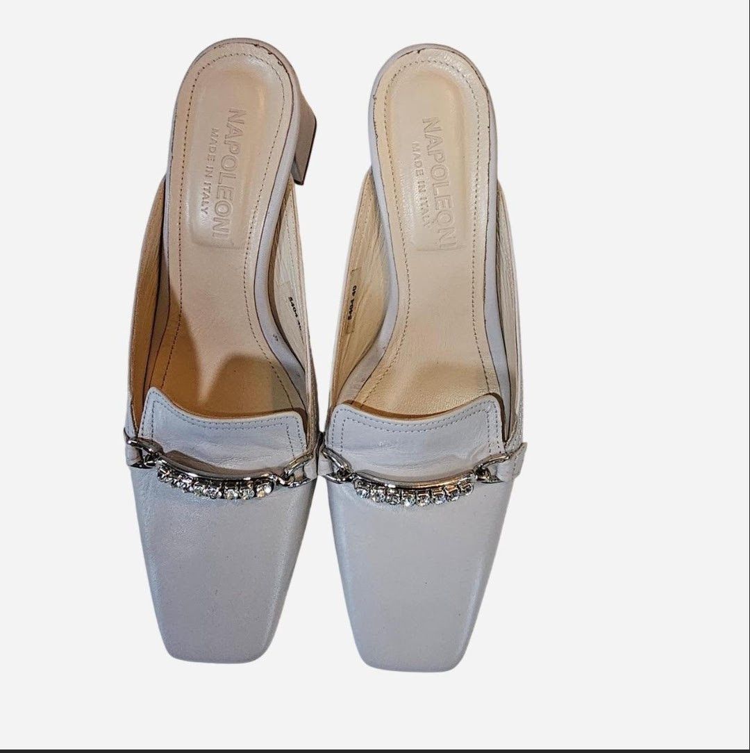 Napoleoni Grey leather mules