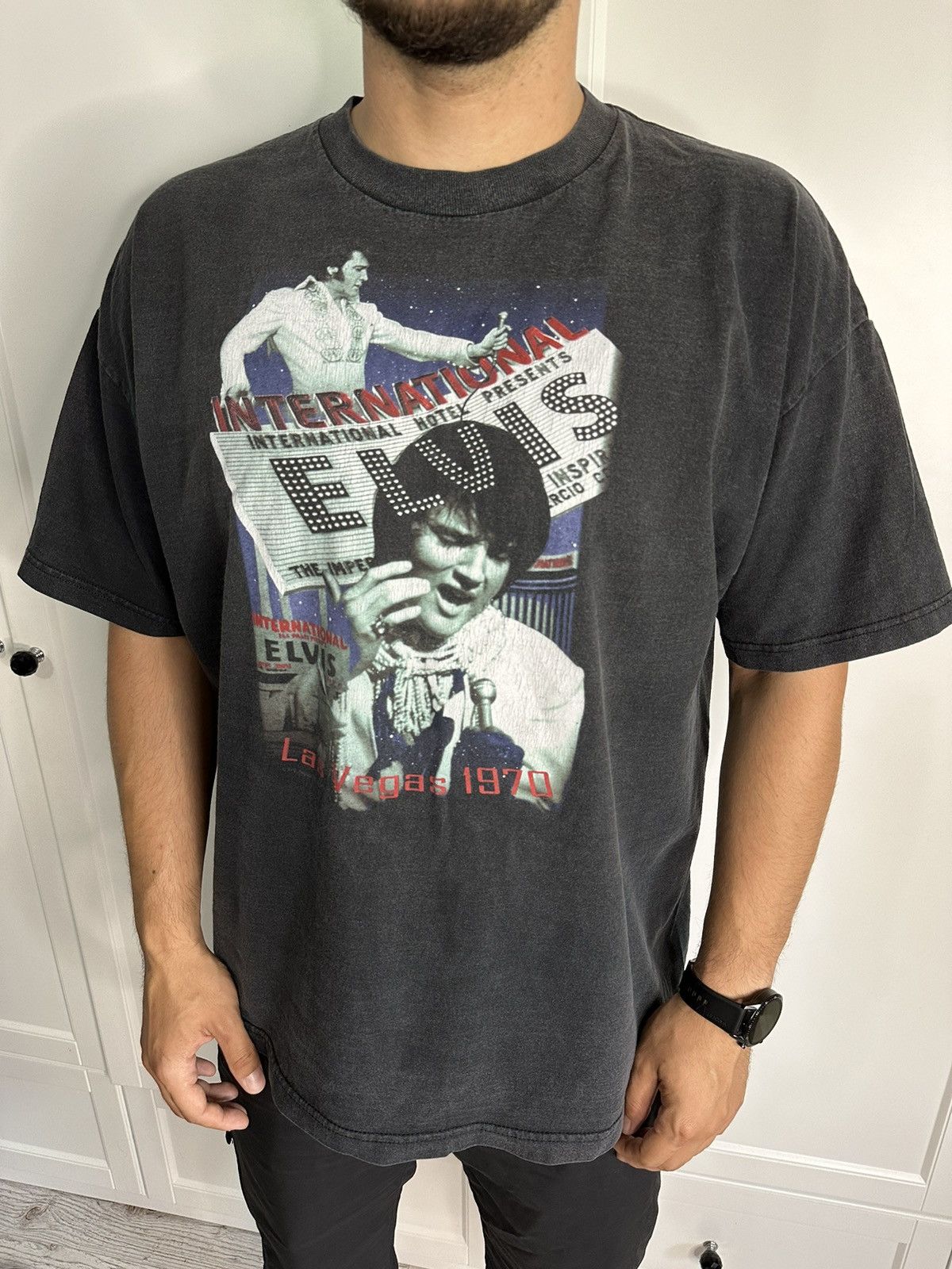 Band Tees × Vintage Vintage Elvis Presley T-shirt Las Vegas Hotel Presents Size US XXL / EU 58 / 5 - 2 Thumbnail