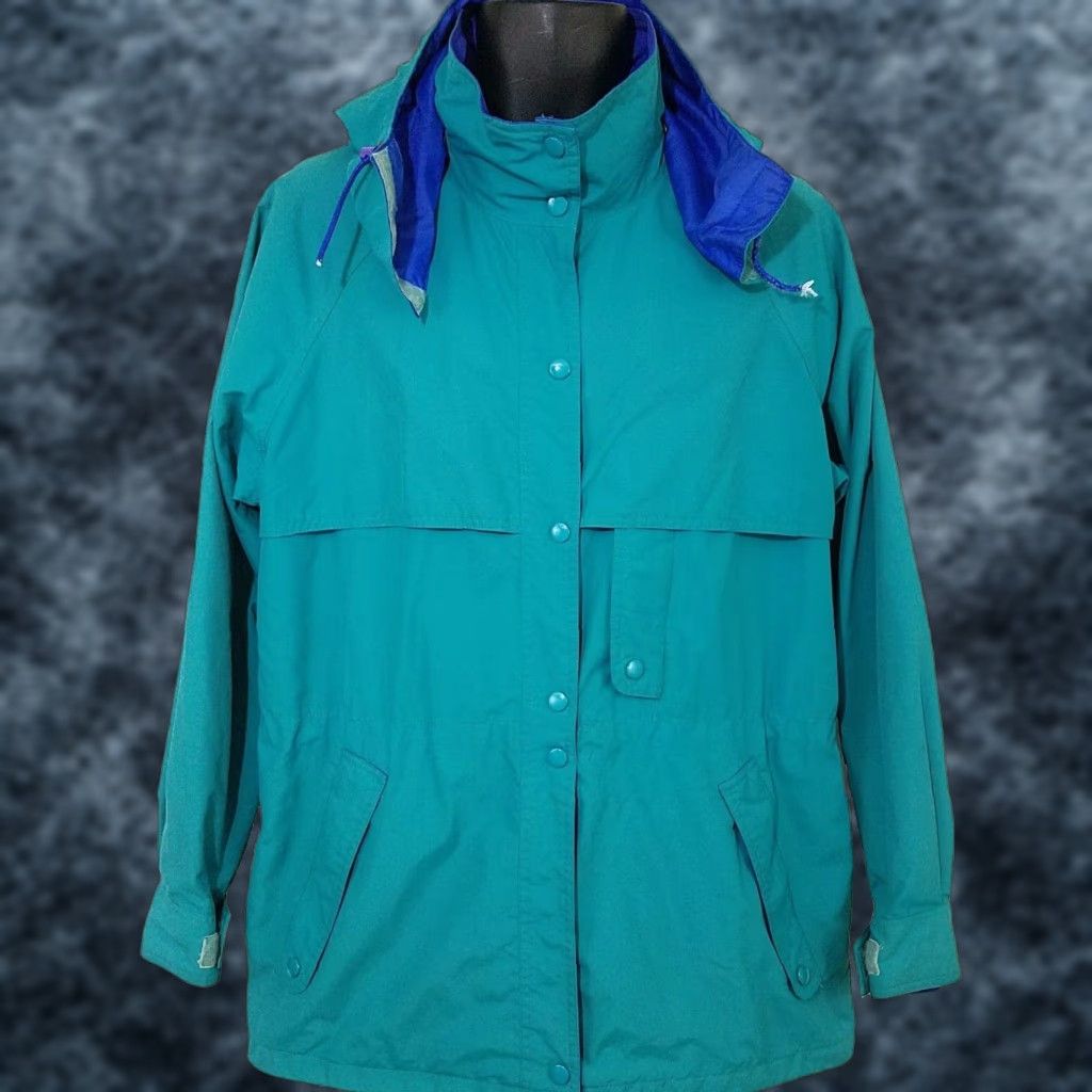 Vintage VINTAGE Sportif USA Womens Windbreaker Jacket 90s Raincoat Hood Turquoise Size 12 Size XL / US 12-14 / IT 48-50 - 1 Thumbnail