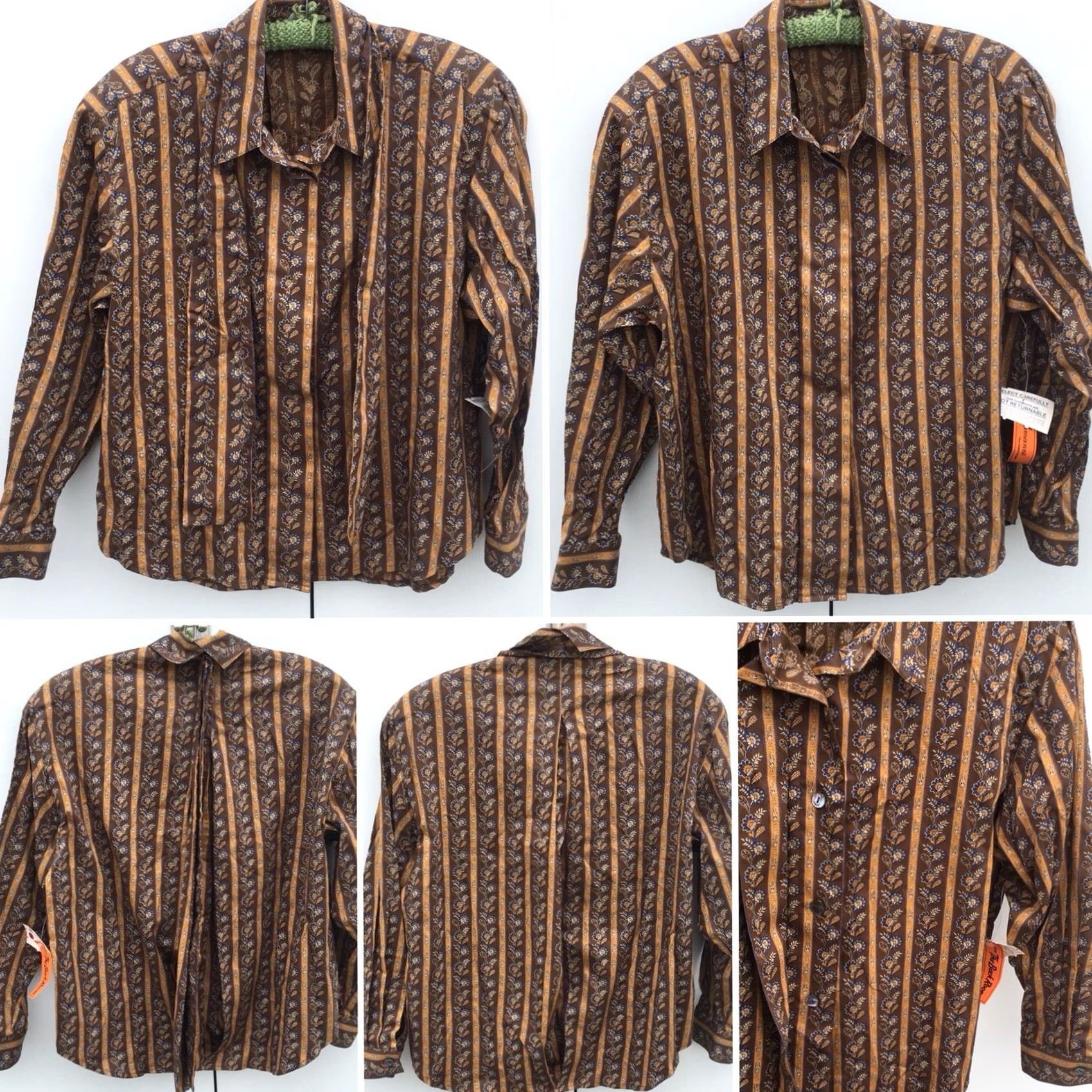 Vintage VINTAGE Made In Italy Blouse 100% Cotton Brown Paisley Abalone Buttons 1980s The Back Room NOS Sz 6 Womens Size M / US 6-8 / IT 42-44 - 5 Thumbnail