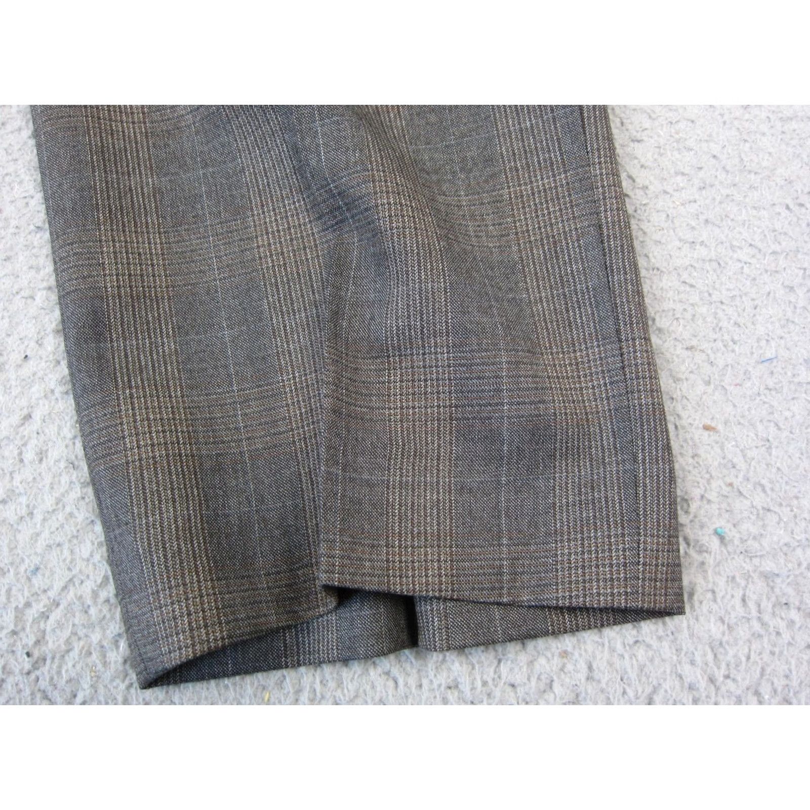 Vintage VINTAGE Rosselini Pants Mens 36 x 33 Brown Gray Check 100% Wool Trouser 80s 90s Size US 36 / EU 52 - 2 Thumbnail